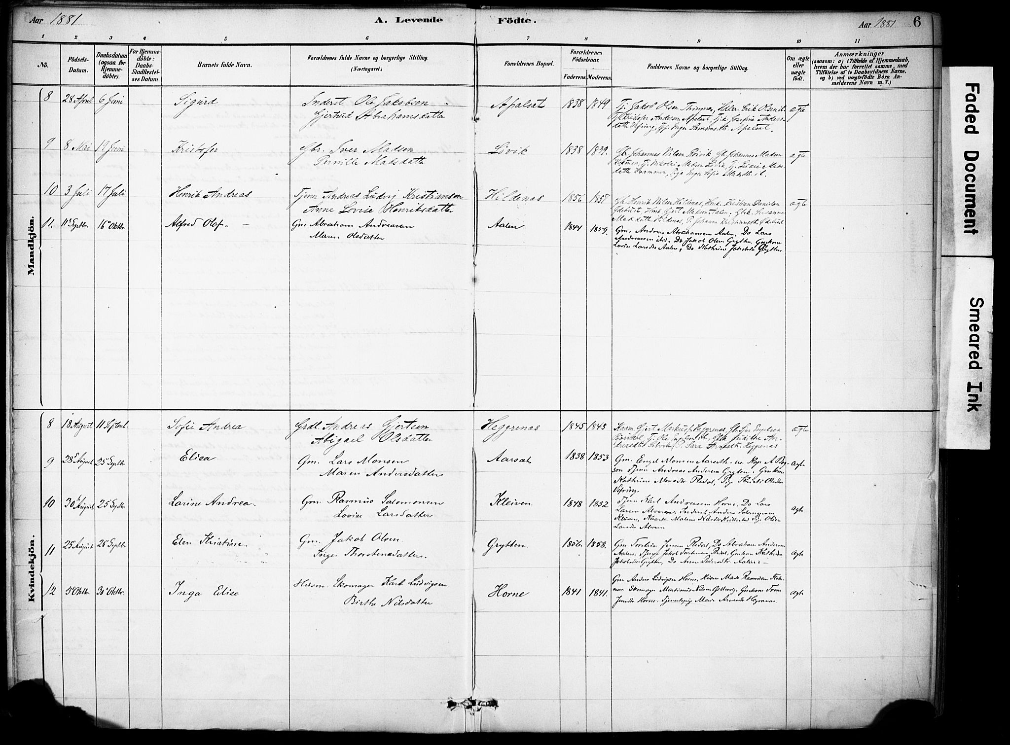 Førde sokneprestembete, AV/SAB-A-79901/H/Haa/Haae/L0001: Parish register (official) no. E 1, 1881-1911, p. 6