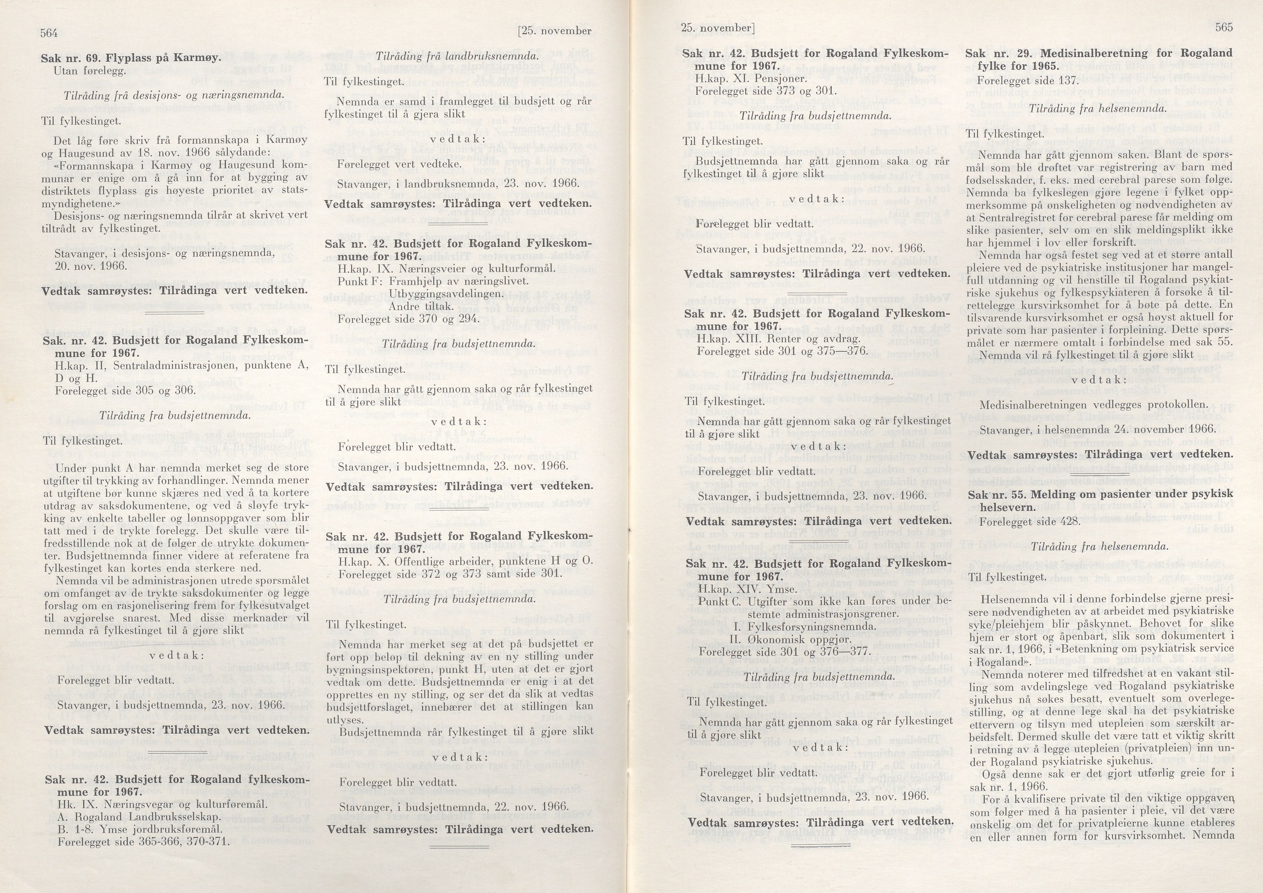 Rogaland fylkeskommune - Fylkesrådmannen , IKAR/A-900/A/Aa/Aaa/L0086: Møtebok , 1966, p. 564-565