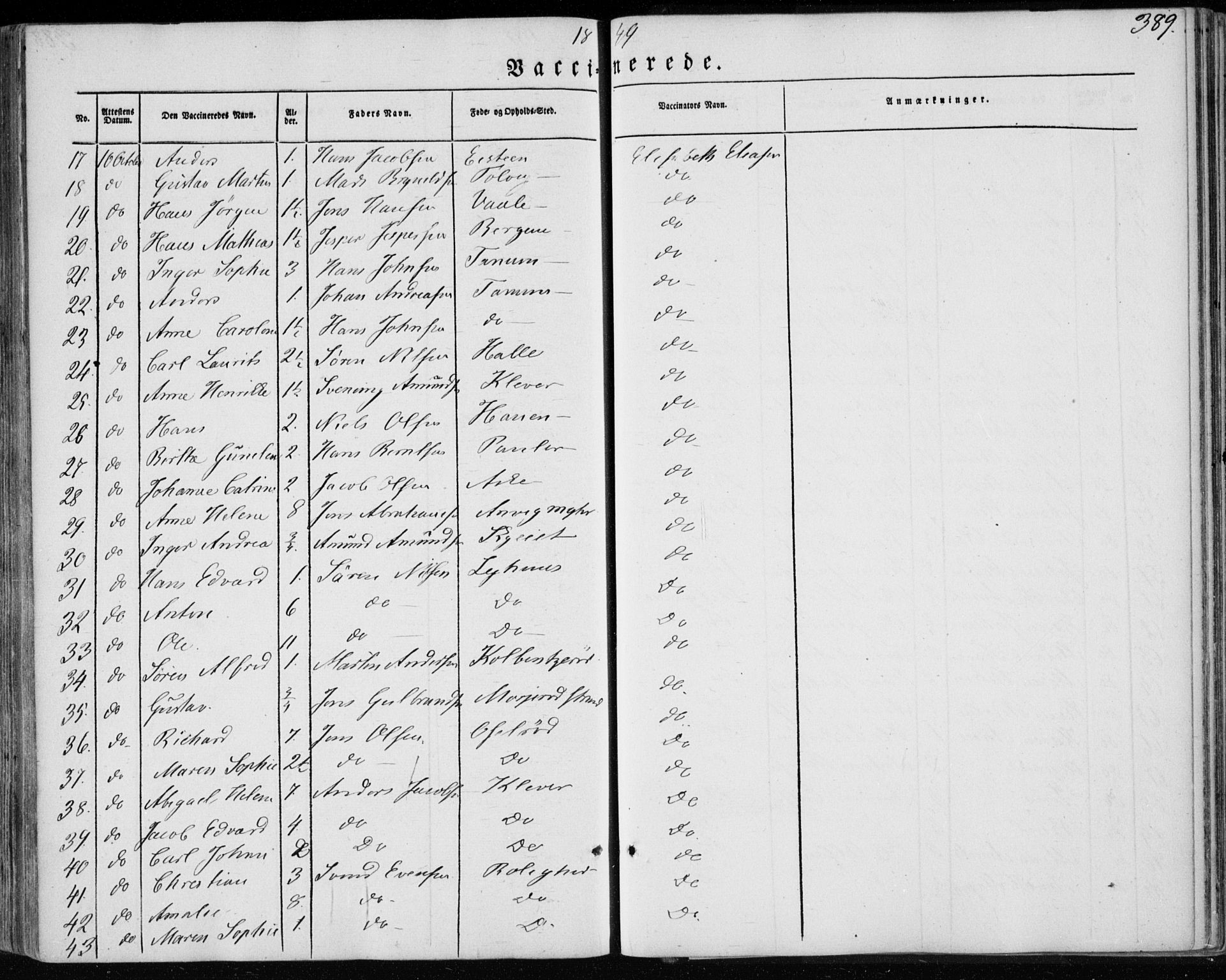 Brunlanes kirkebøker, AV/SAKO-A-342/F/Fa/L0004: Parish register (official) no. I 4, 1846-1862, p. 389