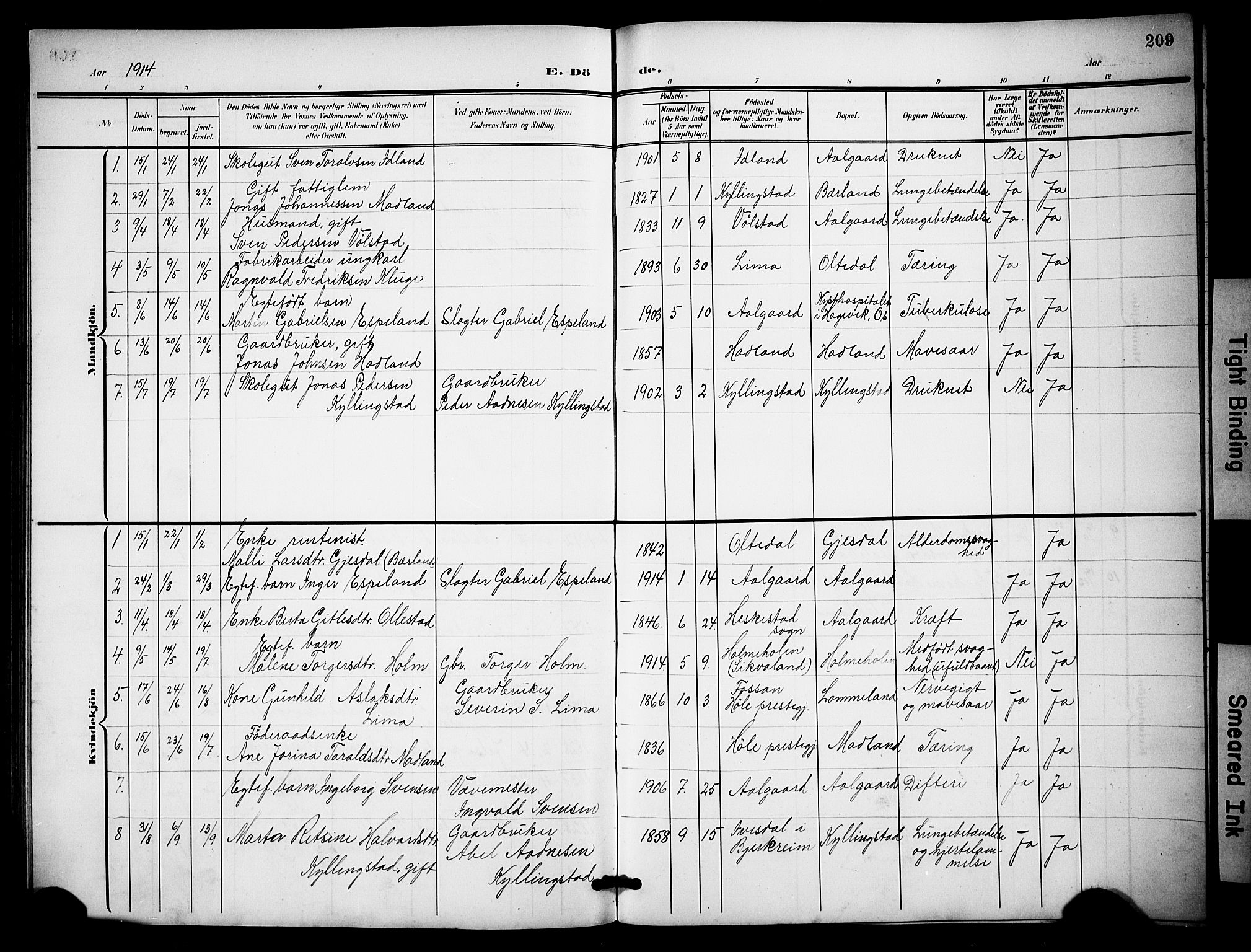 Lye sokneprestkontor, SAST/A-101794/001/30BB/L0009: Parish register (copy) no. B 9, 1902-1923, p. 209