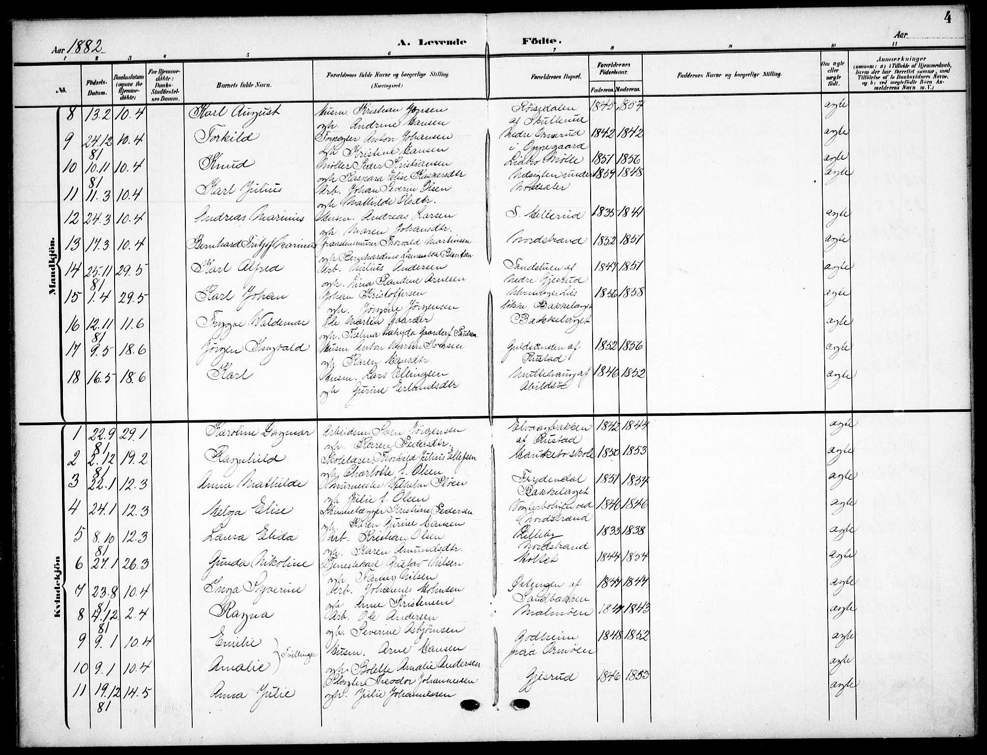 Nordstrand prestekontor Kirkebøker, AV/SAO-A-10362a/F/Fa/L0000: Parish register (official) no.  0, 1881-1900, p. 4