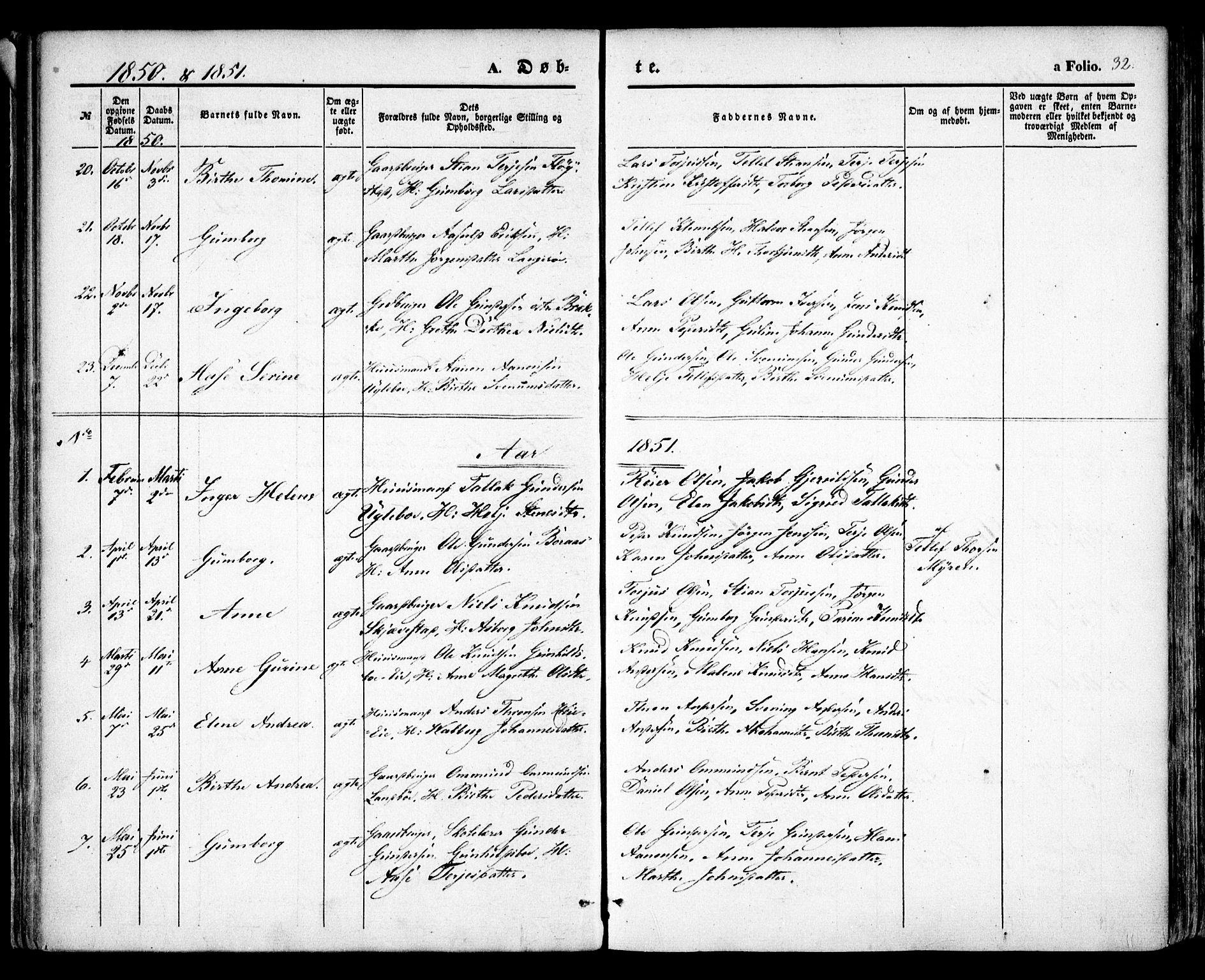 Austre Moland sokneprestkontor, AV/SAK-1111-0001/F/Fa/Faa/L0007: Parish register (official) no. A 7, 1847-1857, p. 32