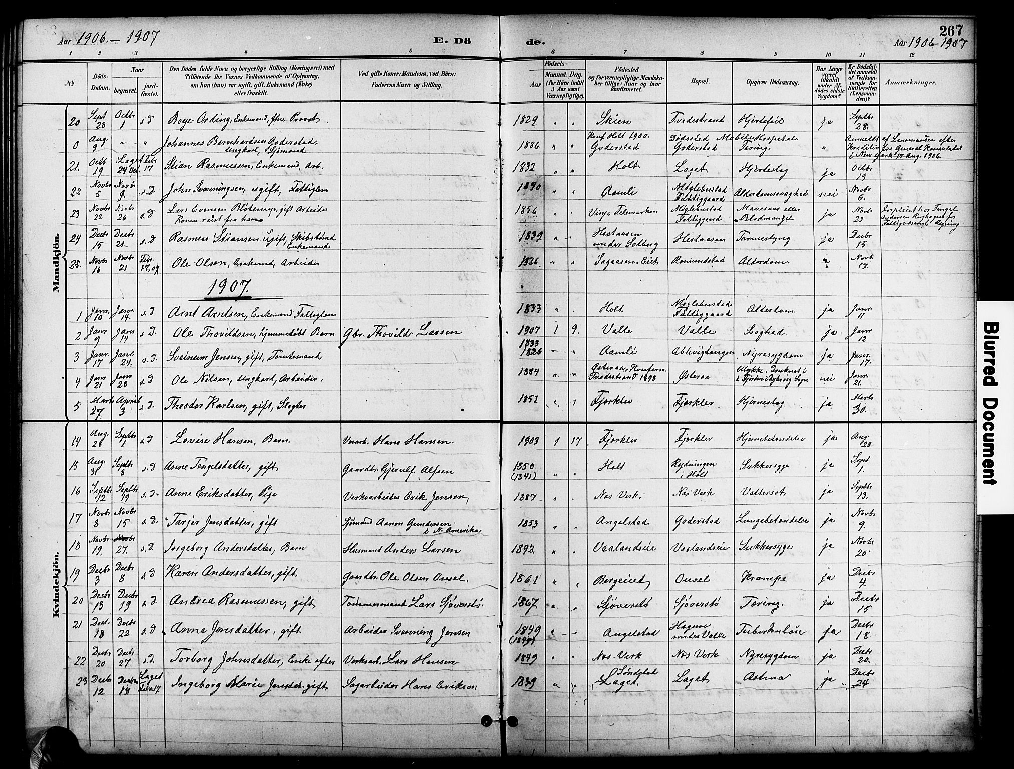 Holt sokneprestkontor, SAK/1111-0021/F/Fb/L0011: Parish register (copy) no. B 11, 1897-1921, p. 267