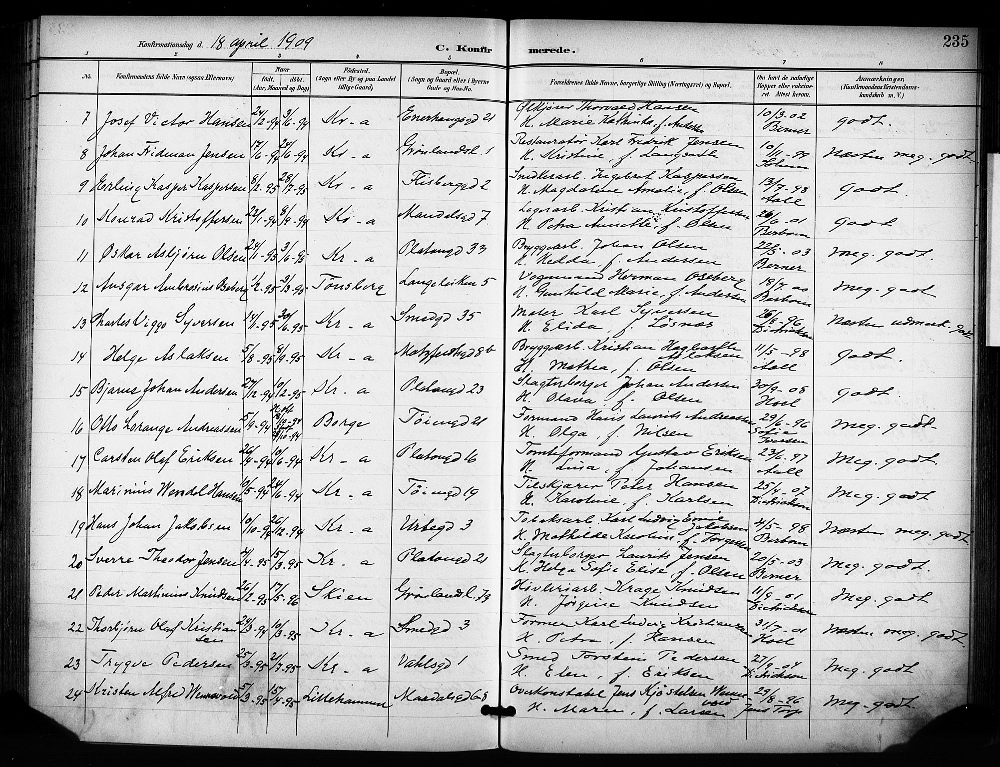 Grønland prestekontor Kirkebøker, SAO/A-10848/F/Fa/L0015: Parish register (official) no. 15, 1899-1919, p. 235