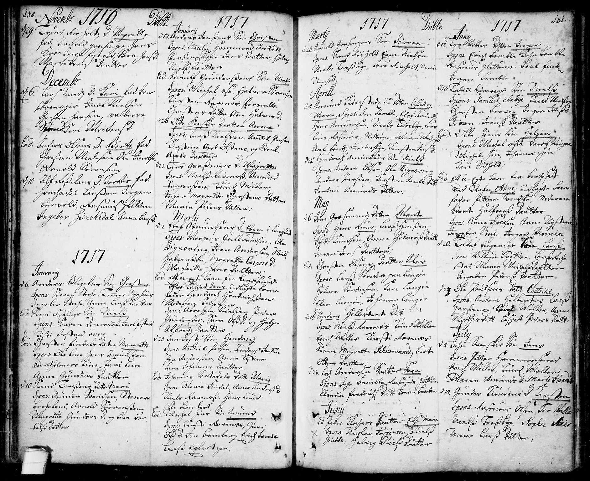 Bamble kirkebøker, SAKO/A-253/F/Fa/L0001: Parish register (official) no. I 1, 1702-1774, p. 130-131