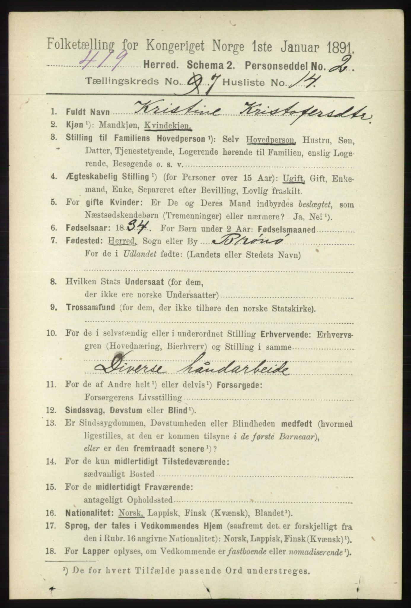 RA, 1891 census for 1811 Bindal, 1891, p. 2338