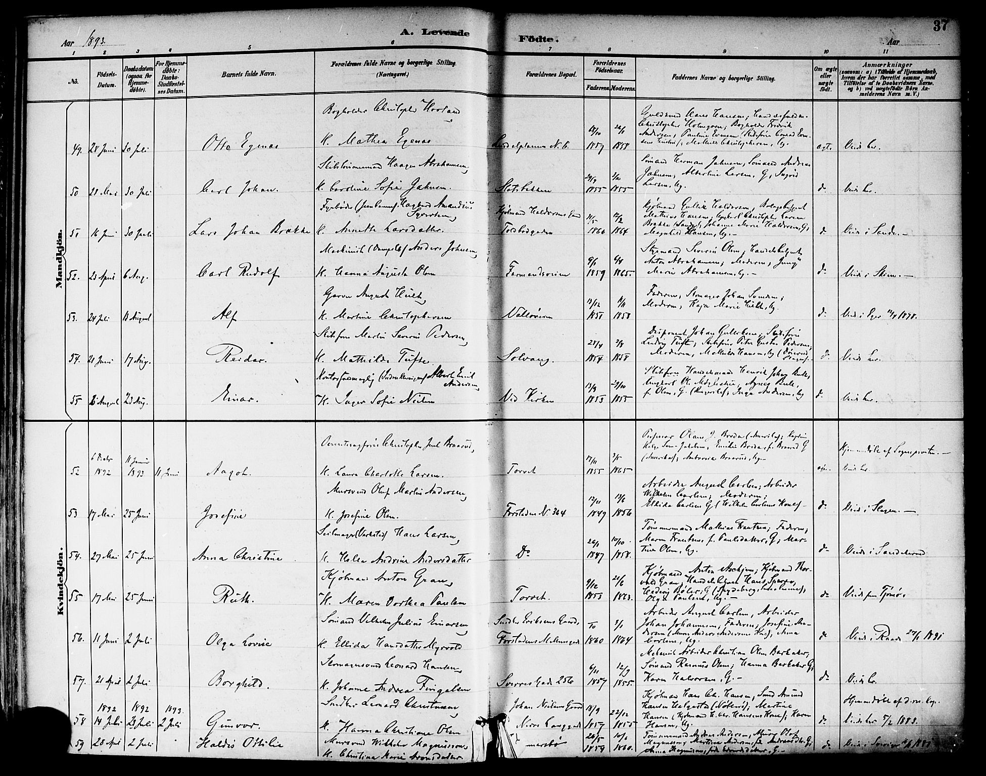 Tønsberg kirkebøker, SAKO/A-330/F/Fa/L0012: Parish register (official) no. I 12, 1891-1899, p. 37