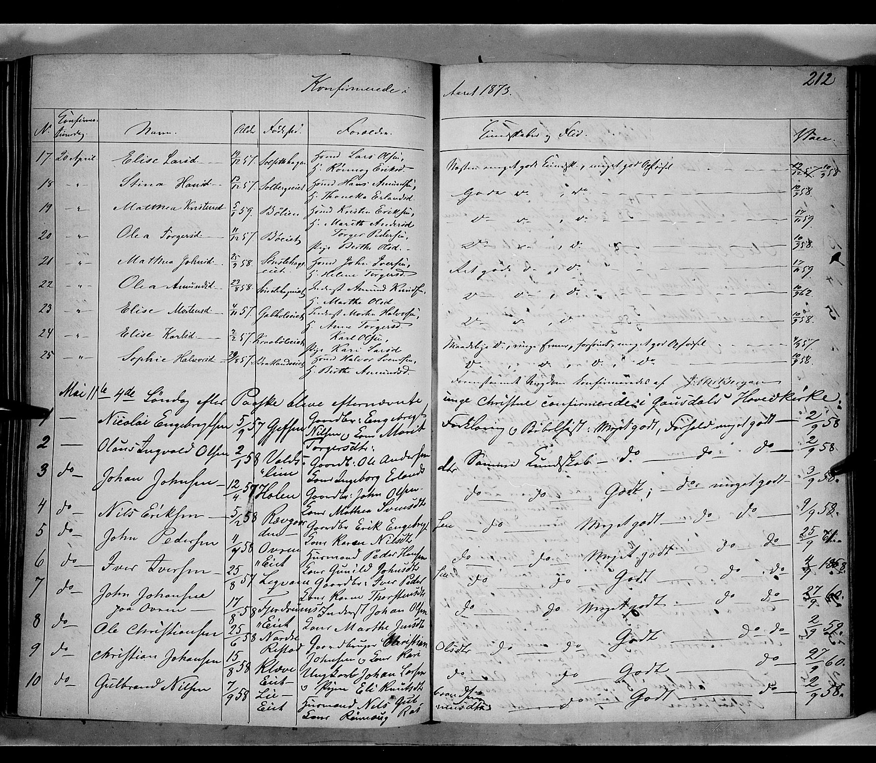 Gausdal prestekontor, SAH/PREST-090/H/Ha/Haa/L0009: Parish register (official) no. 9, 1862-1873, p. 212
