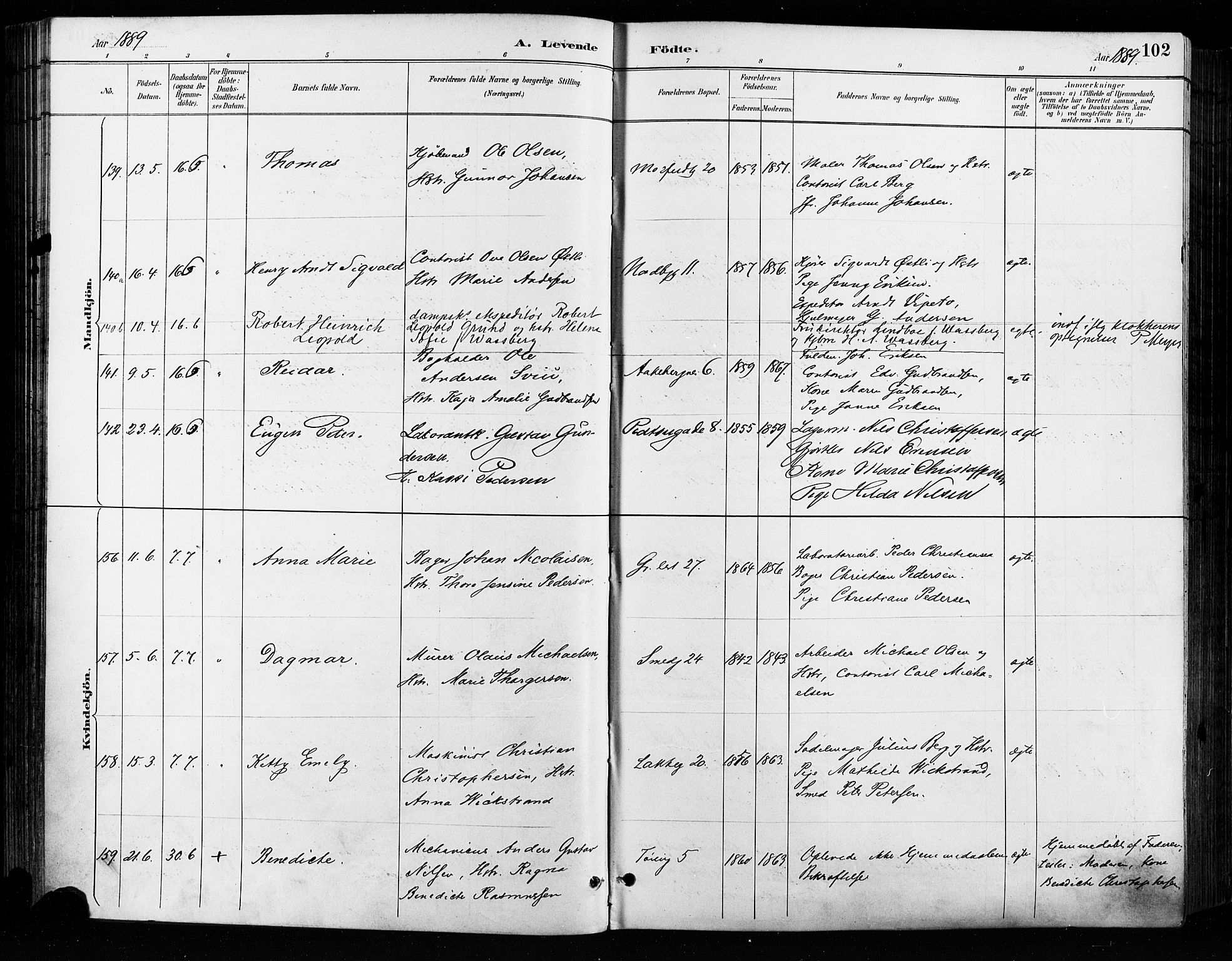 Grønland prestekontor Kirkebøker, SAO/A-10848/F/Fa/L0009: Parish register (official) no. 9, 1888-1893, p. 102