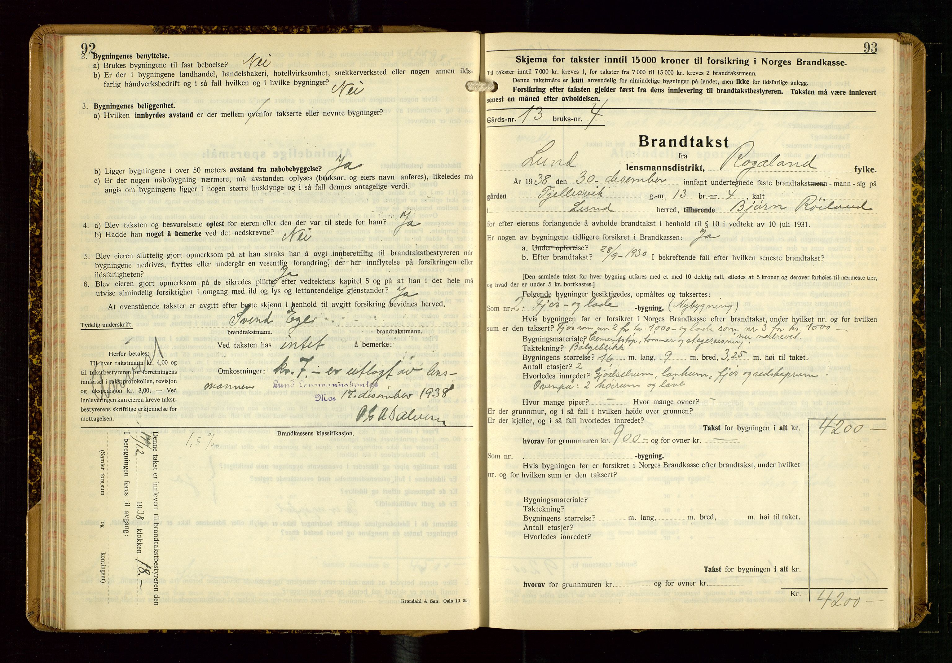 Lund lensmannskontor, AV/SAST-A-100303/Gob/L0006: "Brandtakstprotokoll", 1938-1951, p. 92-93