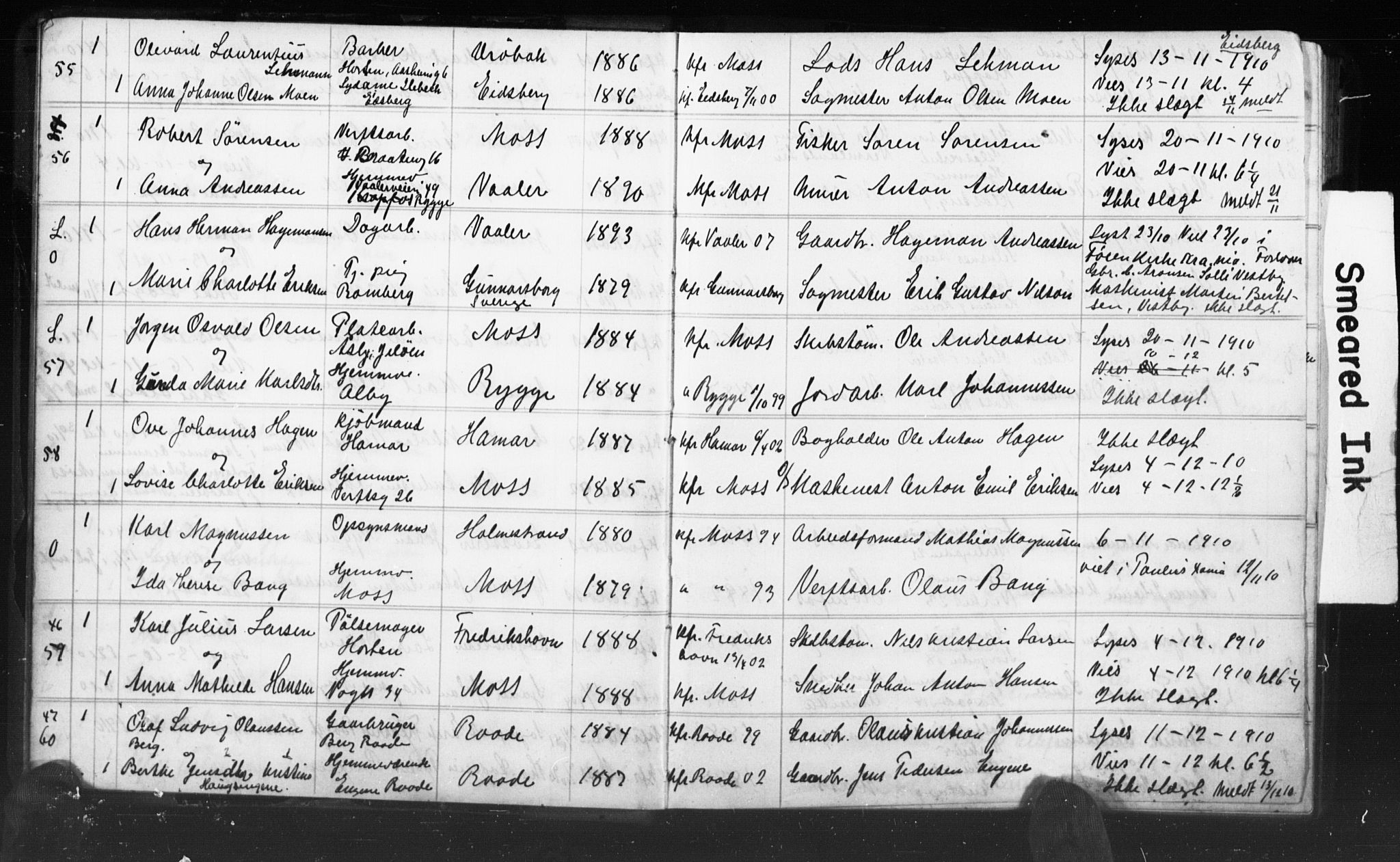 Moss prestekontor Kirkebøker, SAO/A-2003/H/Ha/L0001: Banns register no. 1, 1910-1924