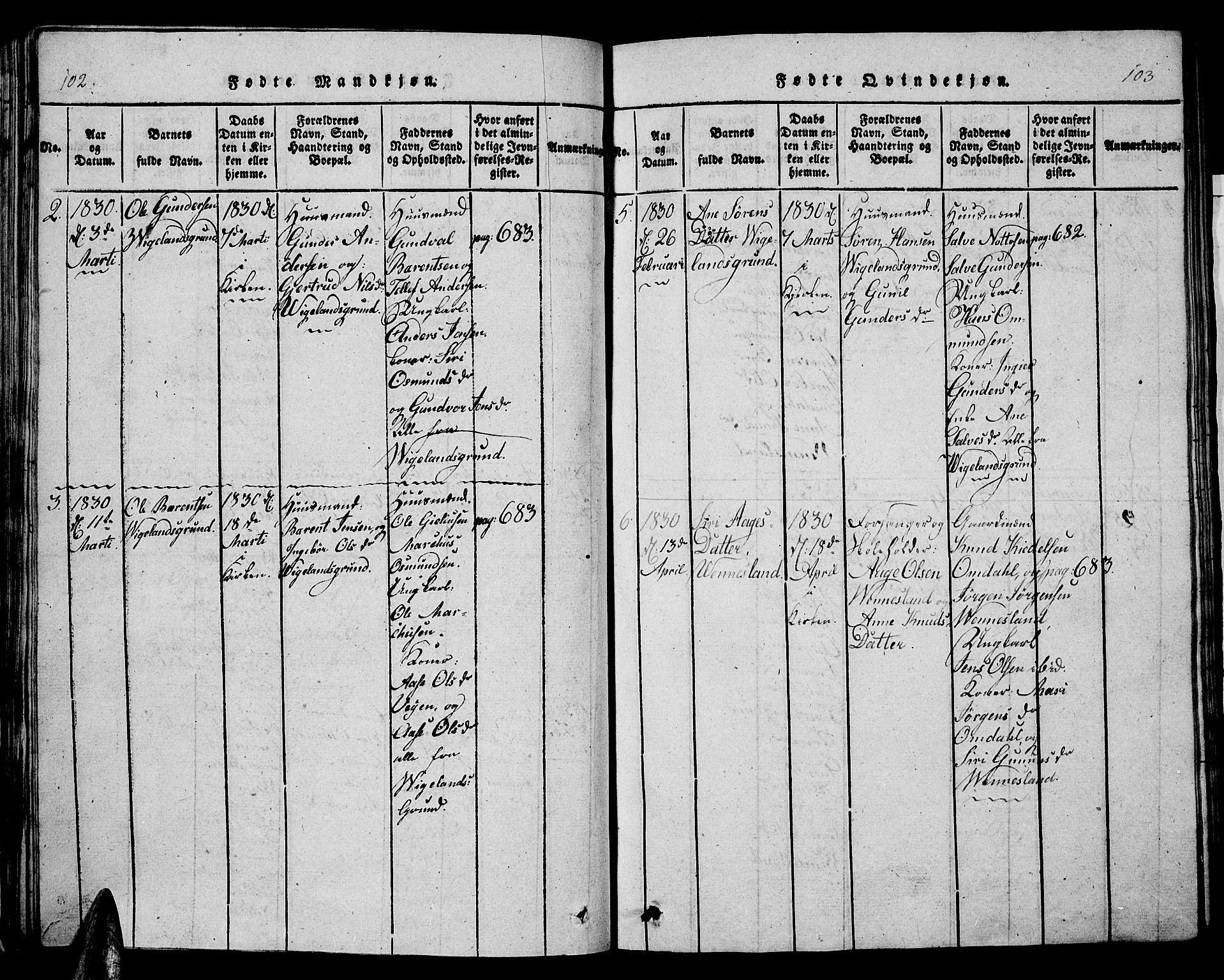 Vennesla sokneprestkontor, AV/SAK-1111-0045/Fb/Fbb/L0001: Parish register (copy) no. B 1, 1820-1834, p. 102-103