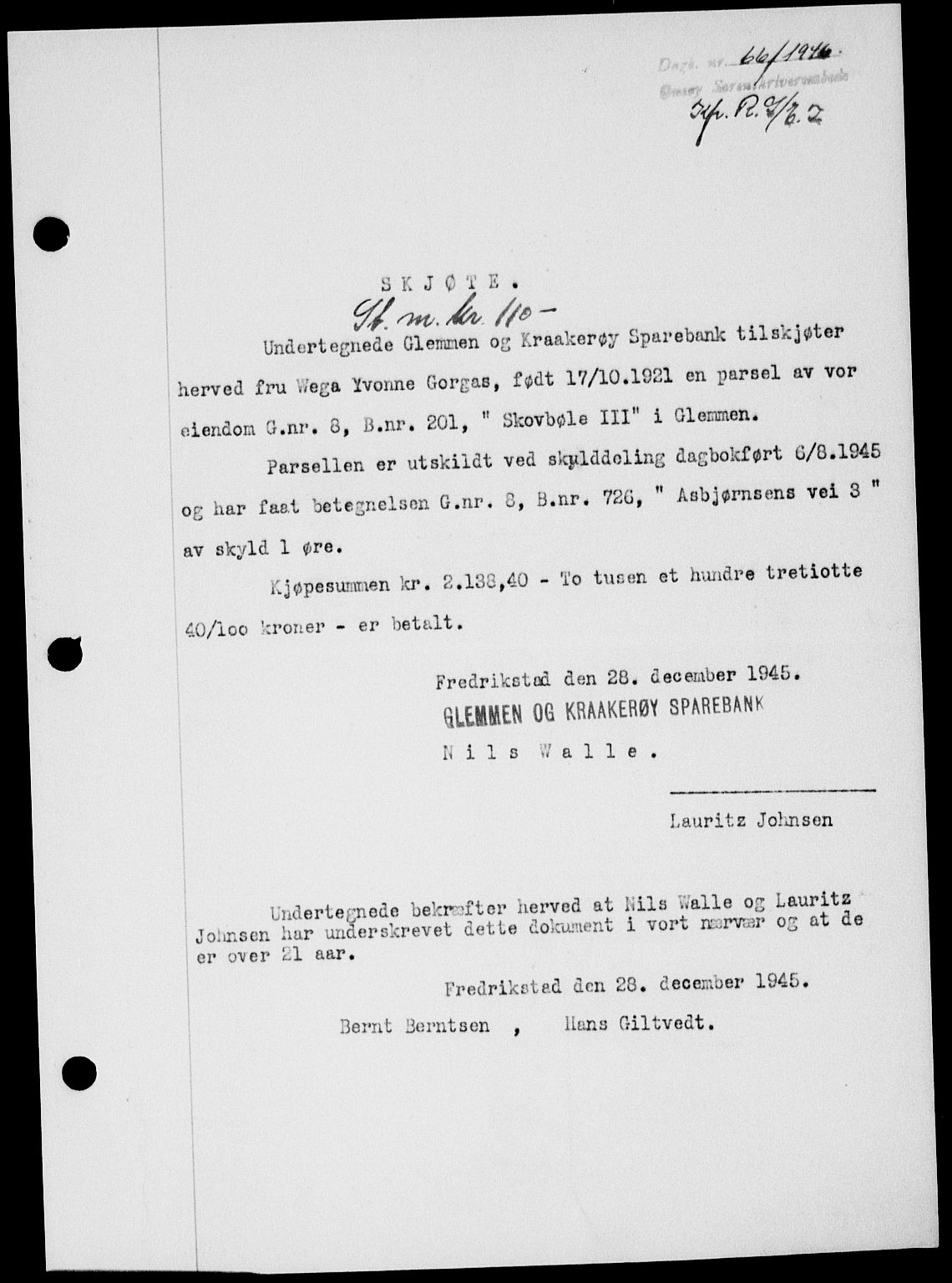 Onsøy sorenskriveri, SAO/A-10474/G/Ga/Gab/L0015: Mortgage book no. II A-15, 1945-1946, Diary no: : 66/1946