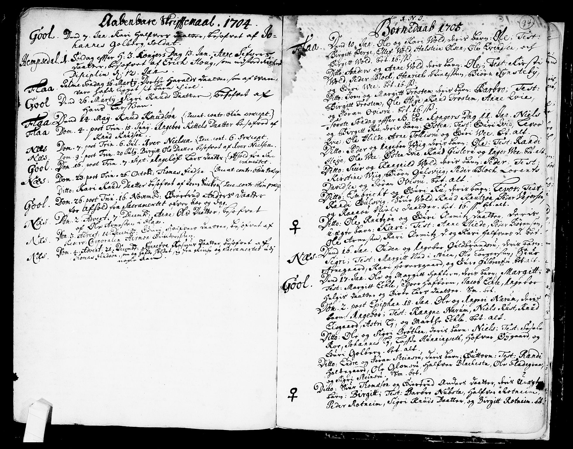 Nes kirkebøker, SAKO/A-236/F/Fa/L0001: Parish register (official) no. 1, 1693-1706, p. 94