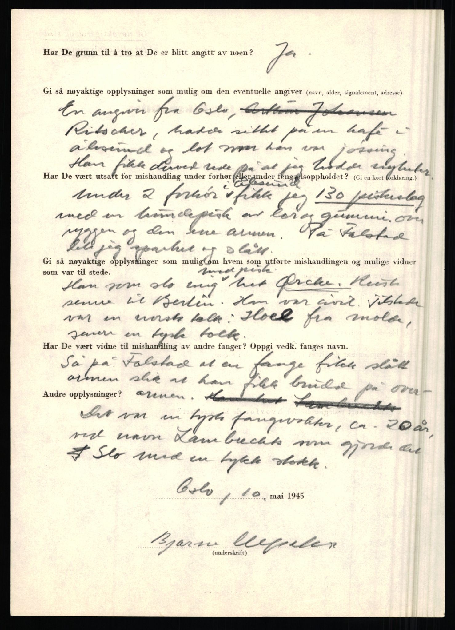 Rikspolitisjefen, AV/RA-S-1560/L/L0017: Tidemann, Hermann G. - Veum, Tjostolv, 1940-1945, p. 715