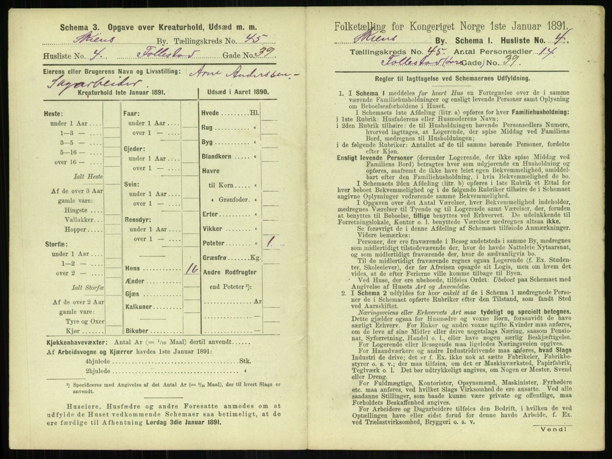 RA, 1891 census for 0806 Skien, 1891, p. 1572