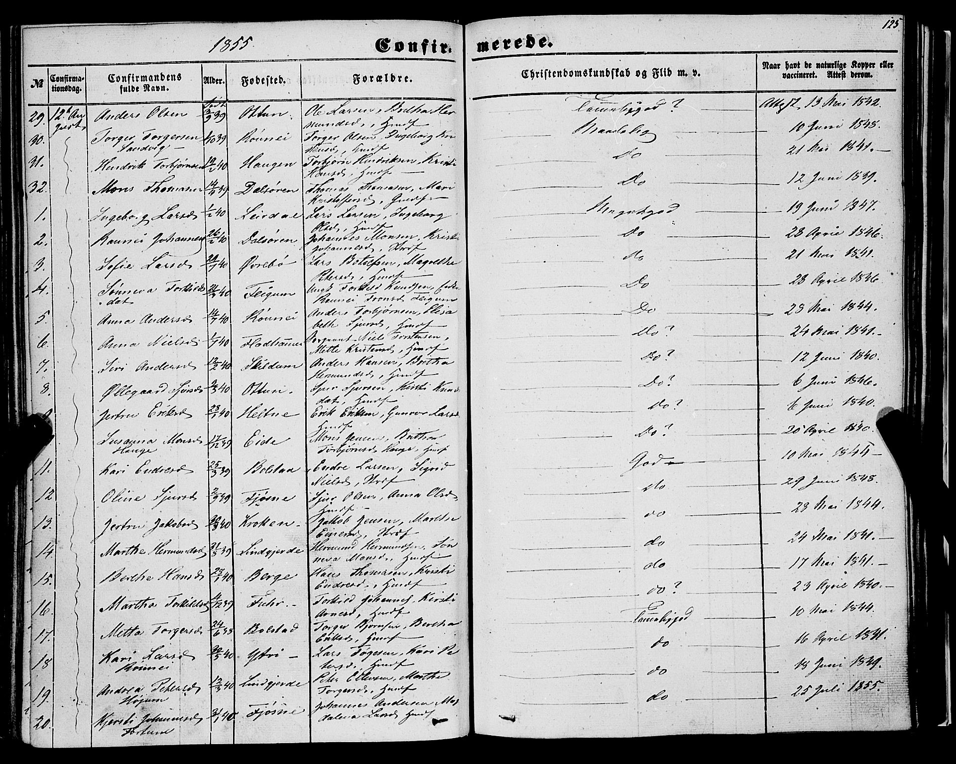 Luster sokneprestembete, AV/SAB-A-81101/H/Haa/Haaa/L0007: Parish register (official) no. A 7, 1849-1859, p. 125