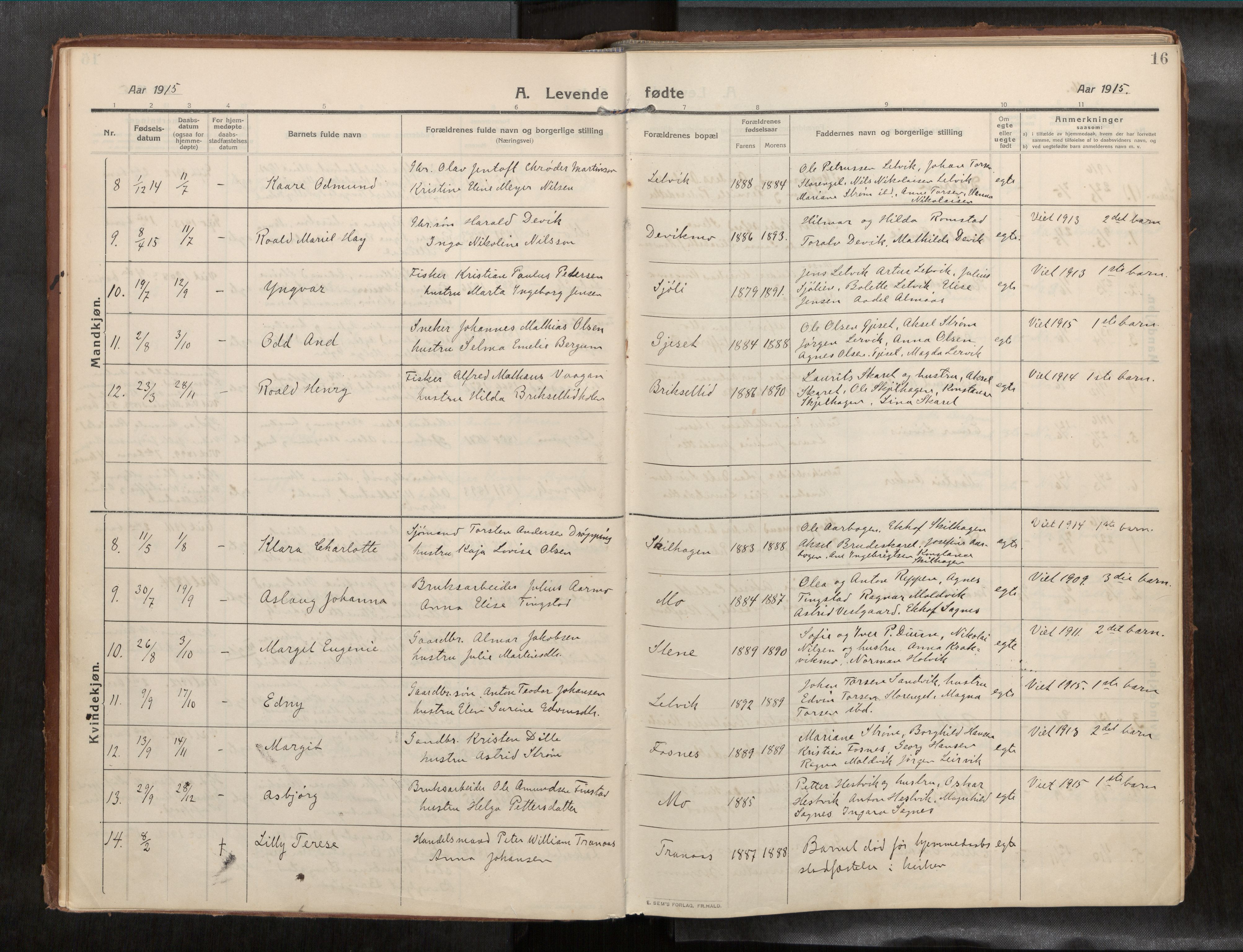 Ministerialprotokoller, klokkerbøker og fødselsregistre - Nord-Trøndelag, SAT/A-1458/773/L0624a: Parish register (official) no. 773A16, 1910-1936, p. 16