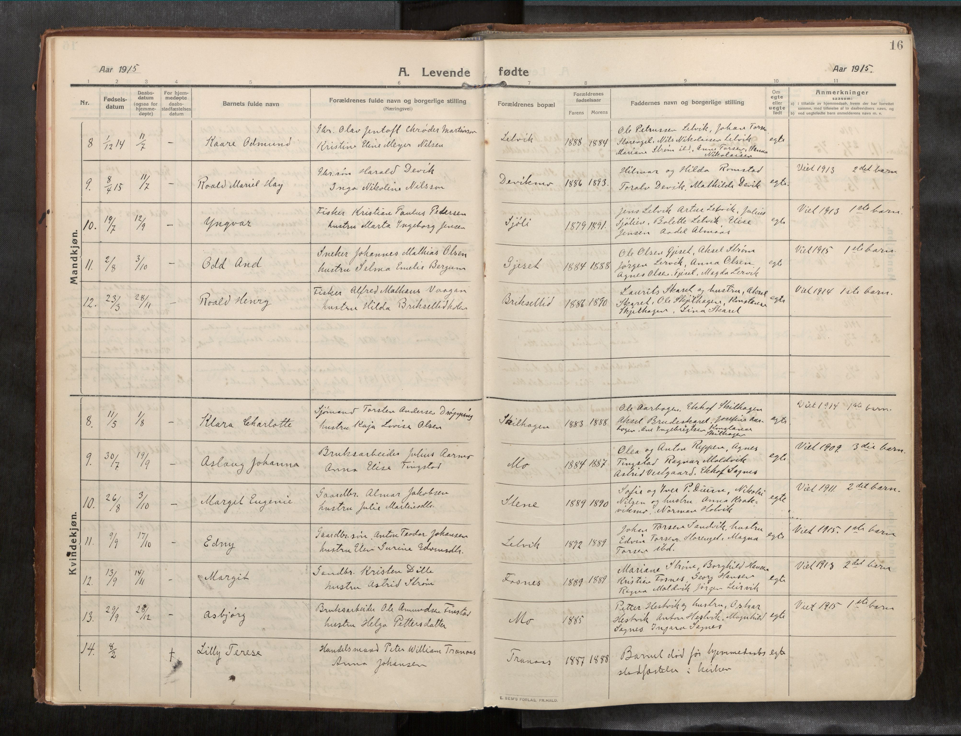 Ministerialprotokoller, klokkerbøker og fødselsregistre - Nord-Trøndelag, AV/SAT-A-1458/773/L0624a: Parish register (official) no. 773A16, 1910-1936, p. 16