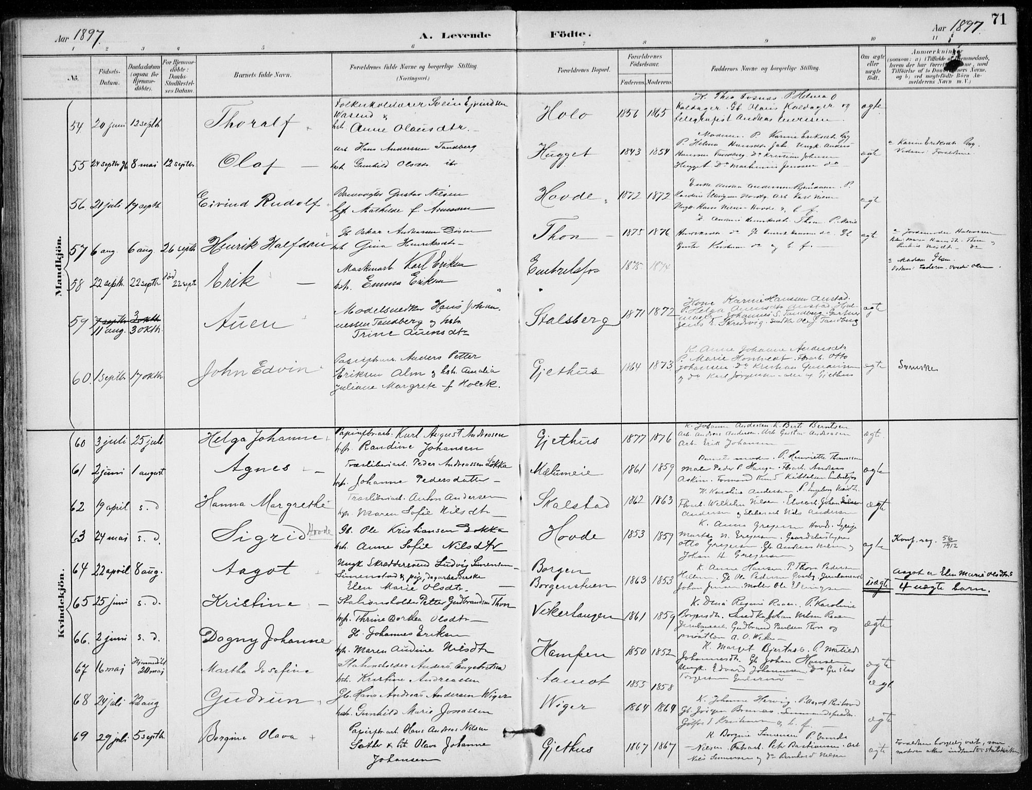 Modum kirkebøker, AV/SAKO-A-234/F/Fa/L0012: Parish register (official) no. 12, 1890-1898, p. 71