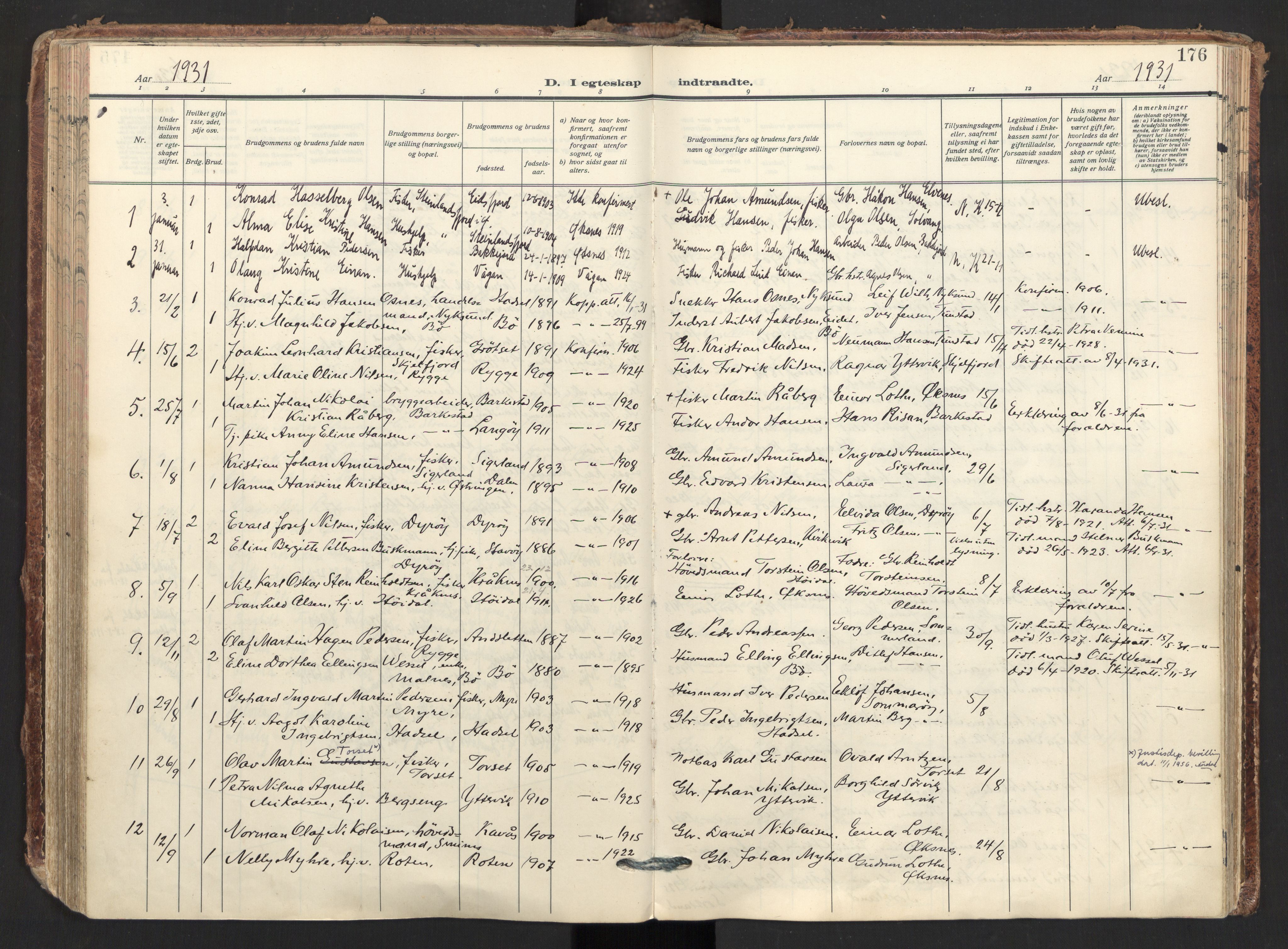 Ministerialprotokoller, klokkerbøker og fødselsregistre - Nordland, AV/SAT-A-1459/893/L1344: Parish register (official) no. 893A16, 1929-1946, p. 176