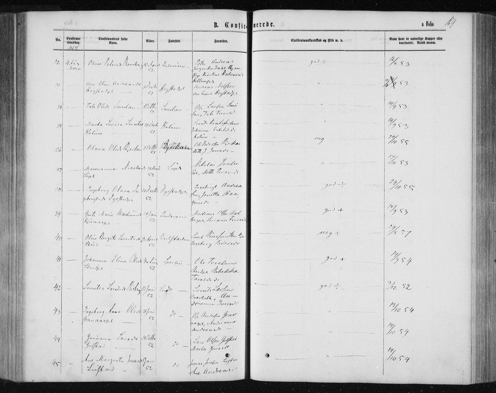 Ministerialprotokoller, klokkerbøker og fødselsregistre - Nord-Trøndelag, AV/SAT-A-1458/735/L0345: Parish register (official) no. 735A08 /1, 1863-1872, p. 169