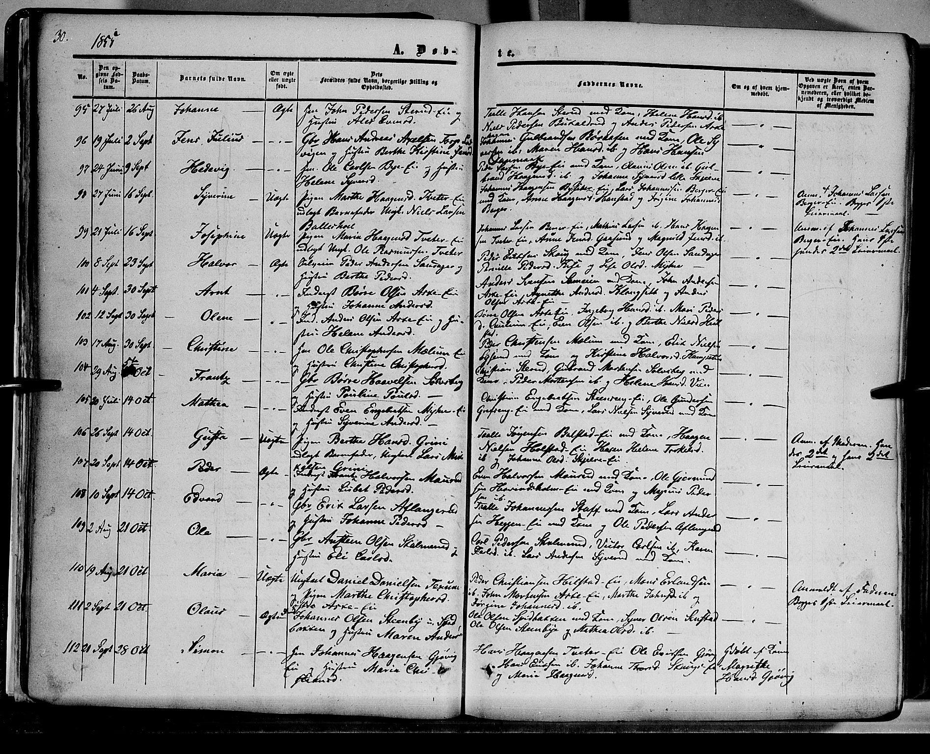 Nes prestekontor, Hedmark, AV/SAH-PREST-020/K/Ka/L0004: Parish register (official) no. 4, 1852-1886, p. 30