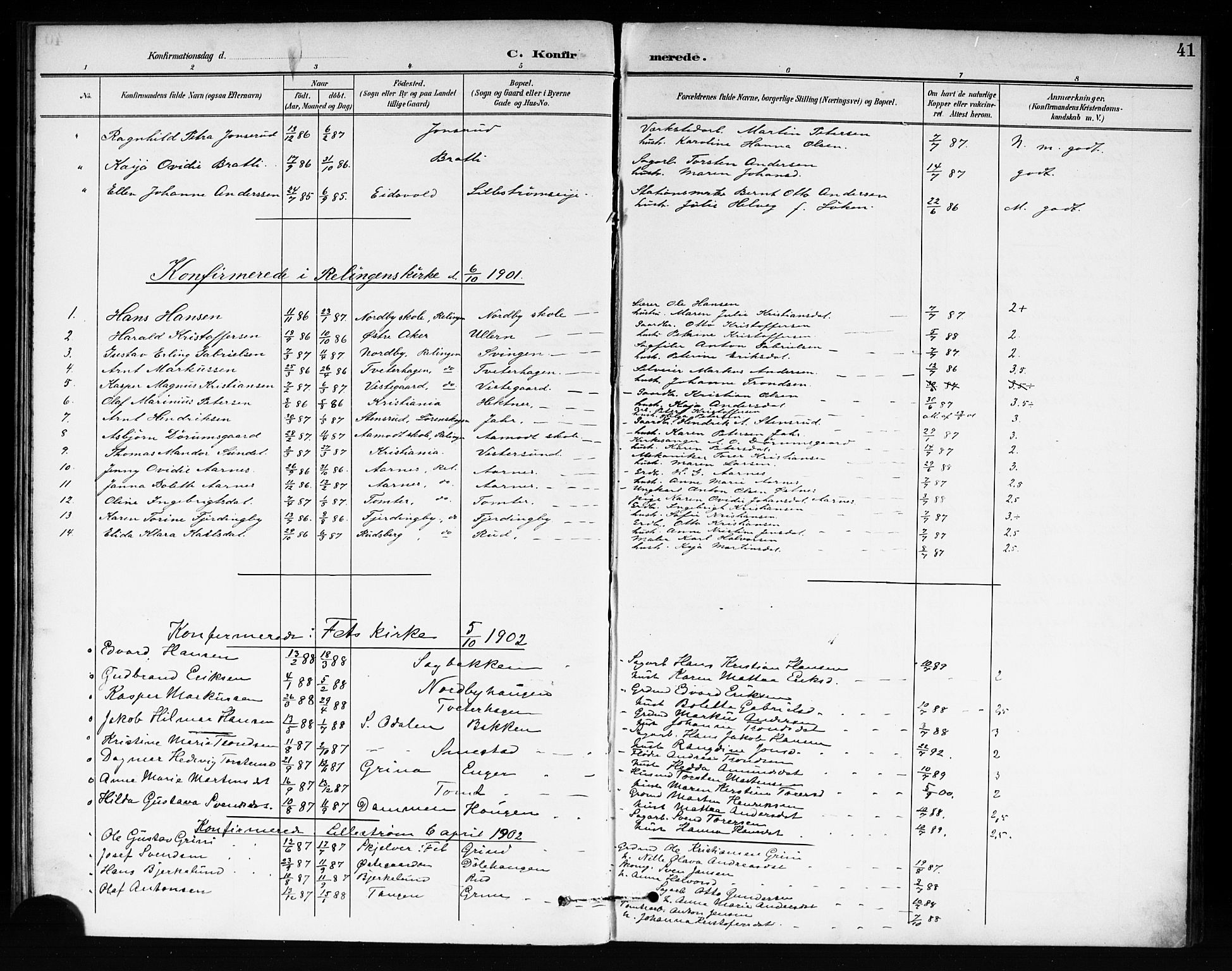 Fet prestekontor Kirkebøker, SAO/A-10370a/F/Fb/L0002: Parish register (official) no. II 2, 1892-1904, p. 41