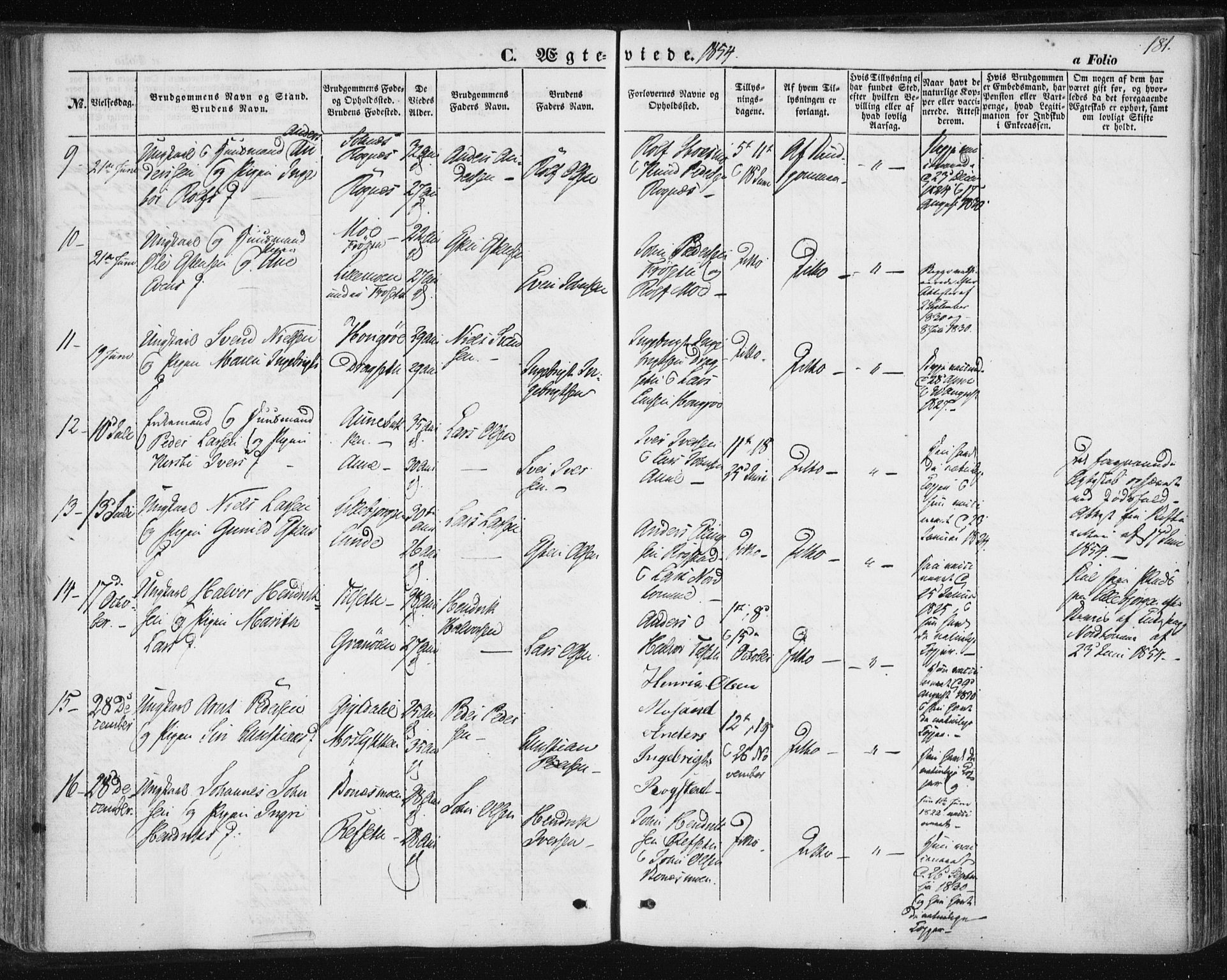 Ministerialprotokoller, klokkerbøker og fødselsregistre - Sør-Trøndelag, SAT/A-1456/687/L1000: Parish register (official) no. 687A06, 1848-1869, p. 181