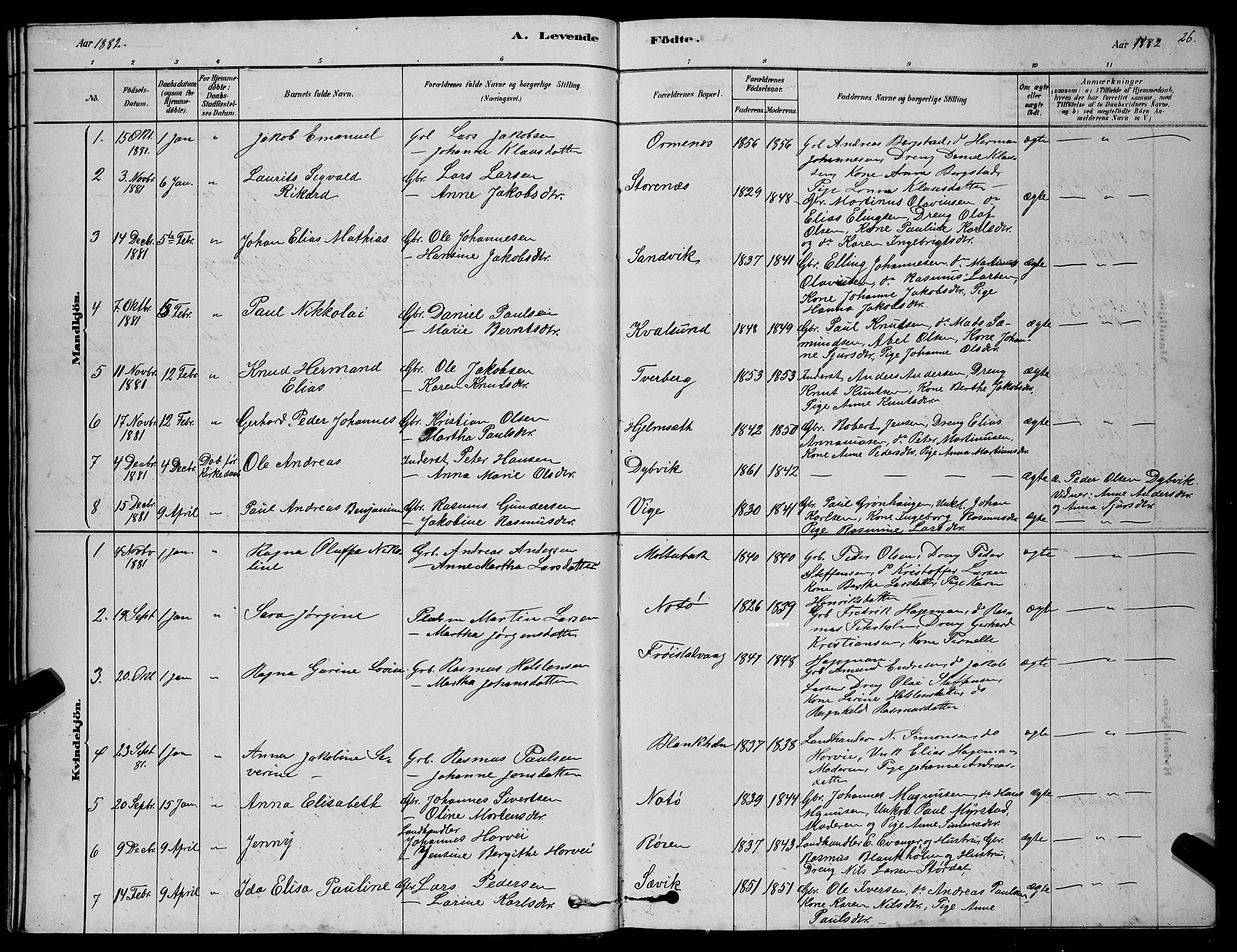 Ministerialprotokoller, klokkerbøker og fødselsregistre - Møre og Romsdal, AV/SAT-A-1454/507/L0081: Parish register (copy) no. 507C04, 1878-1898, p. 26