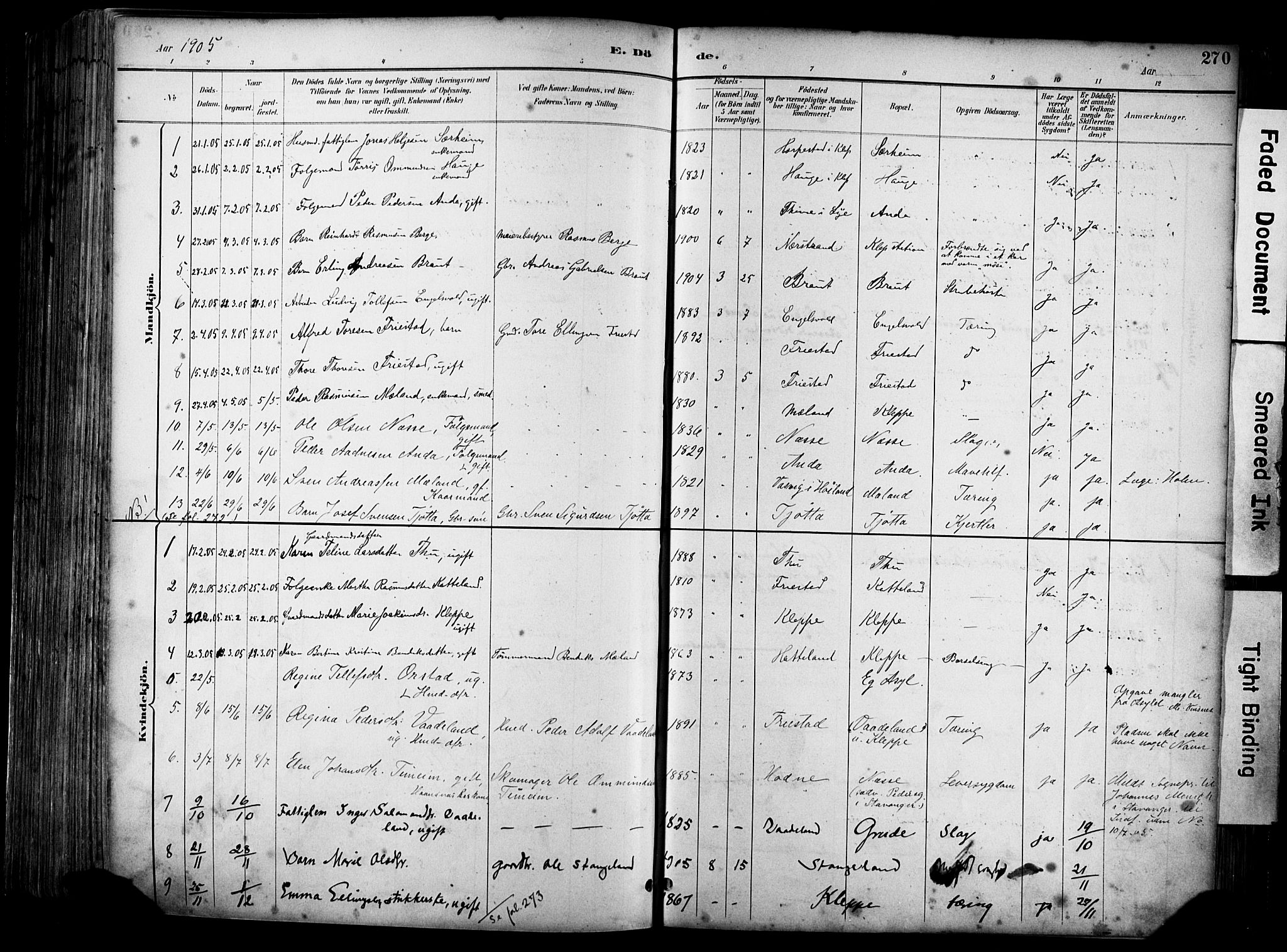 Klepp sokneprestkontor, SAST/A-101803/001/3/30BA/L0009: Parish register (official) no. A 7, 1886-1915, p. 270