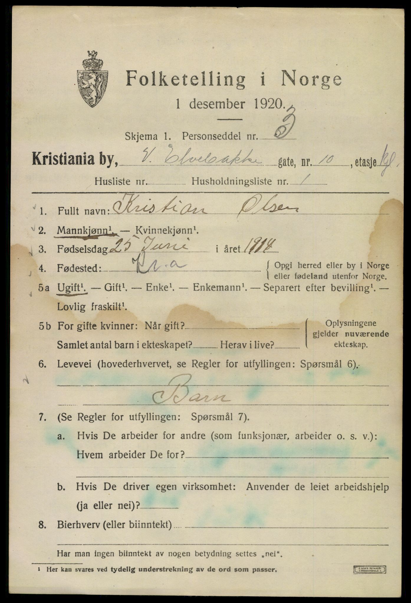 SAO, 1920 census for Kristiania, 1920, p. 631873