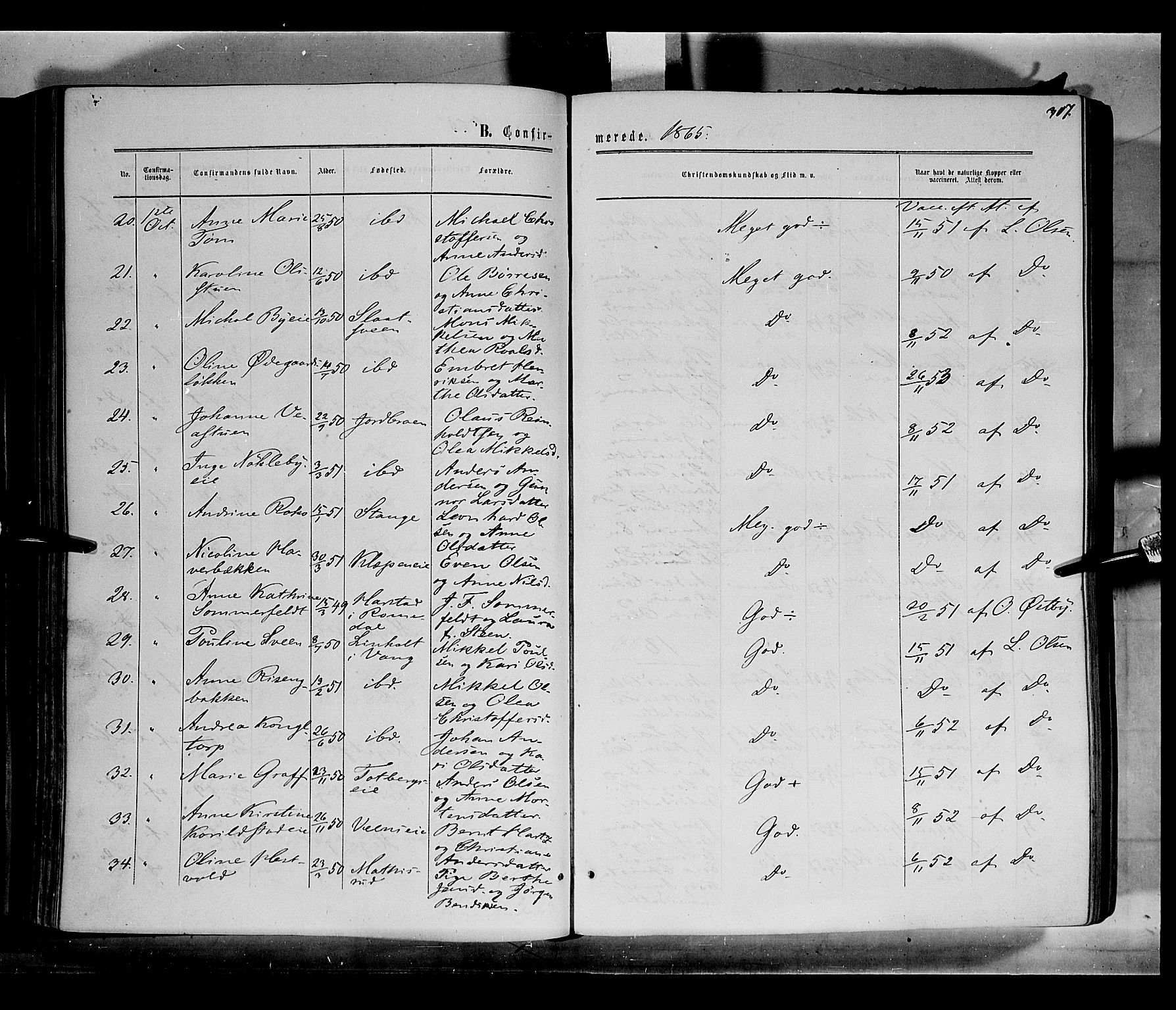 Løten prestekontor, AV/SAH-PREST-022/K/Ka/L0008: Parish register (official) no. 8, 1860-1877, p. 307