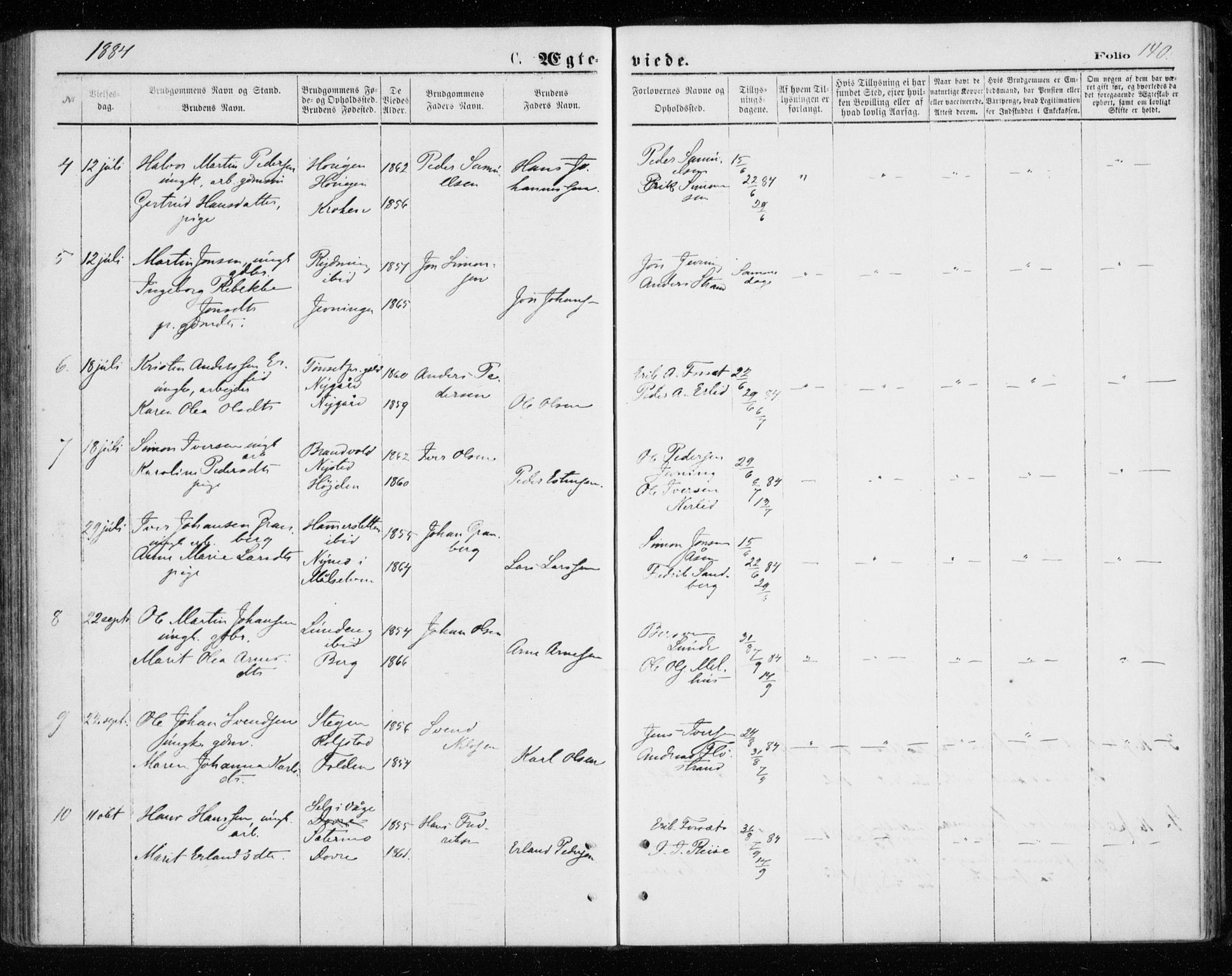 Målselv sokneprestembete, AV/SATØ-S-1311/G/Ga/Gab/L0007klokker: Parish register (copy) no. 7, 1876-1895, p. 140