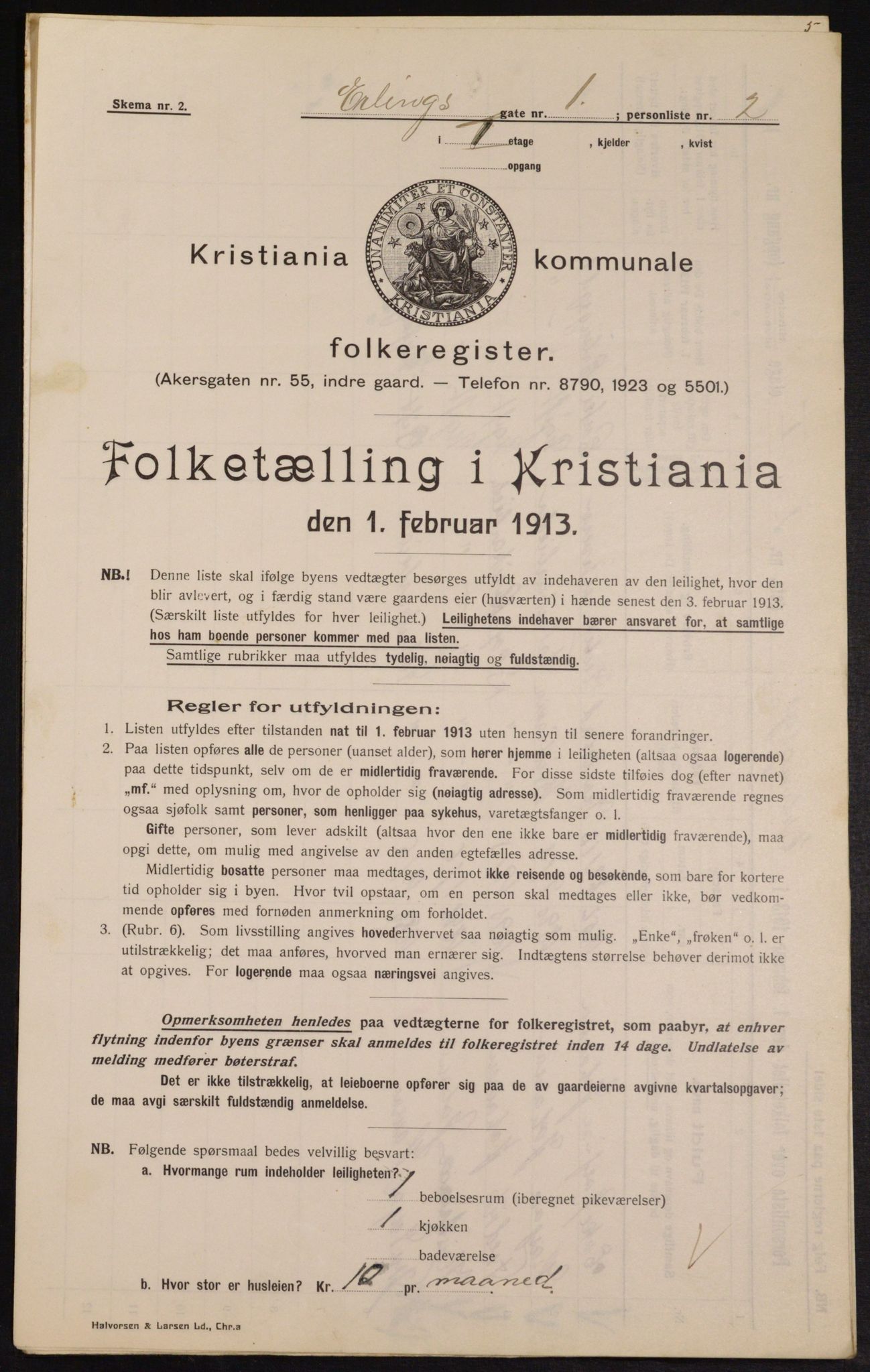 OBA, Municipal Census 1913 for Kristiania, 1913, p. 22077