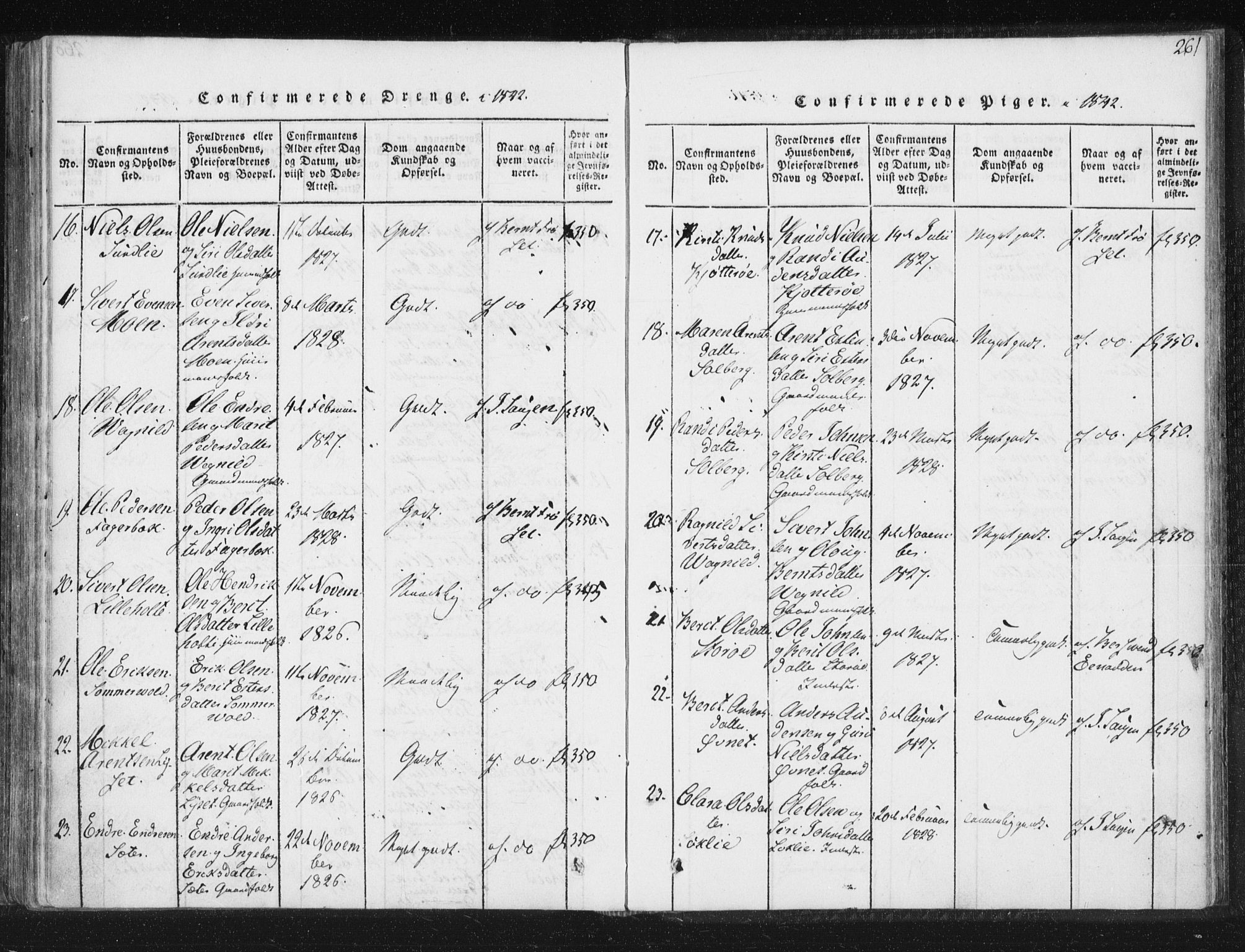 Ministerialprotokoller, klokkerbøker og fødselsregistre - Sør-Trøndelag, AV/SAT-A-1456/689/L1037: Parish register (official) no. 689A02, 1816-1842, p. 261