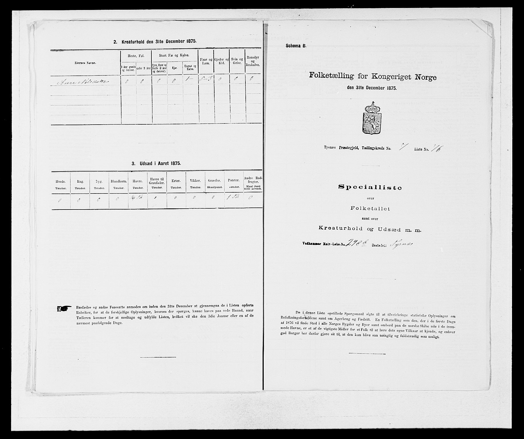 SAB, 1875 census for 1223P Tysnes, 1875, p. 925