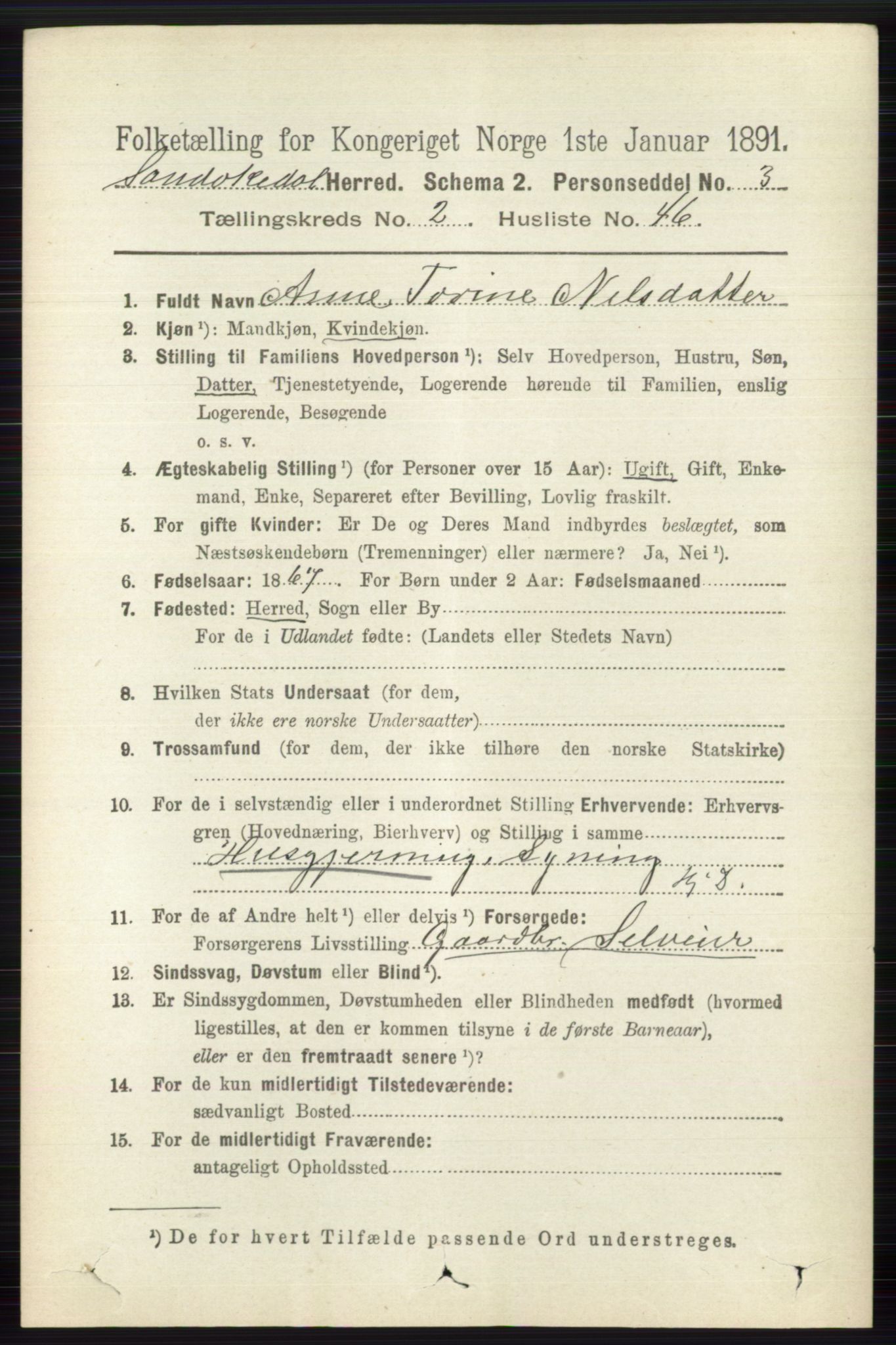 RA, 1891 census for 0816 Sannidal, 1891, p. 733