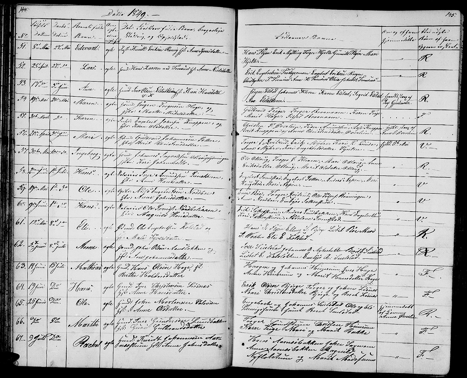 Ringebu prestekontor, AV/SAH-PREST-082/H/Ha/Hab/L0002: Parish register (copy) no. 2, 1839-1853, p. 144-145