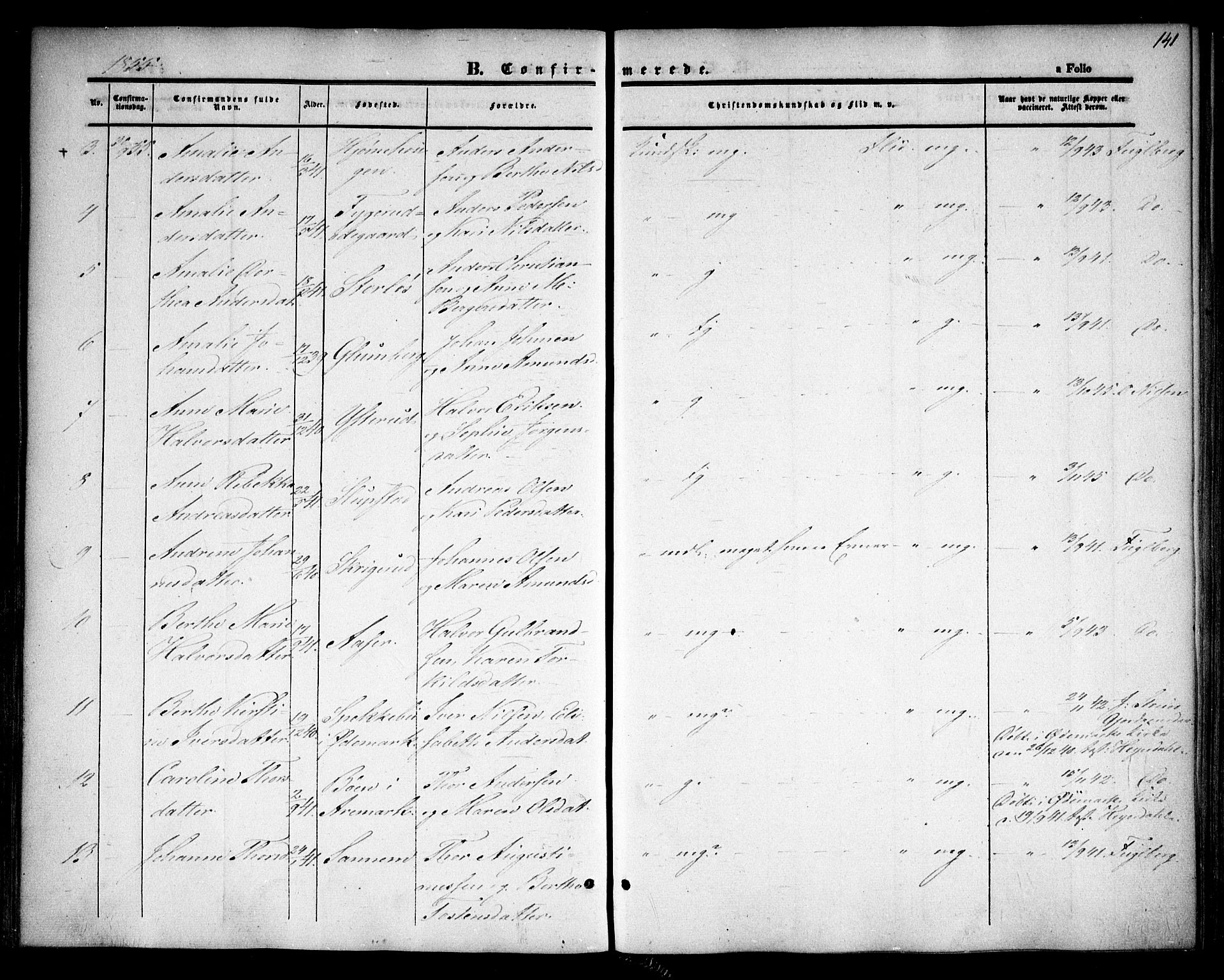 Rødenes prestekontor Kirkebøker, AV/SAO-A-2005/F/Fa/L0006: Parish register (official) no. I 6, 1850-1859, p. 141