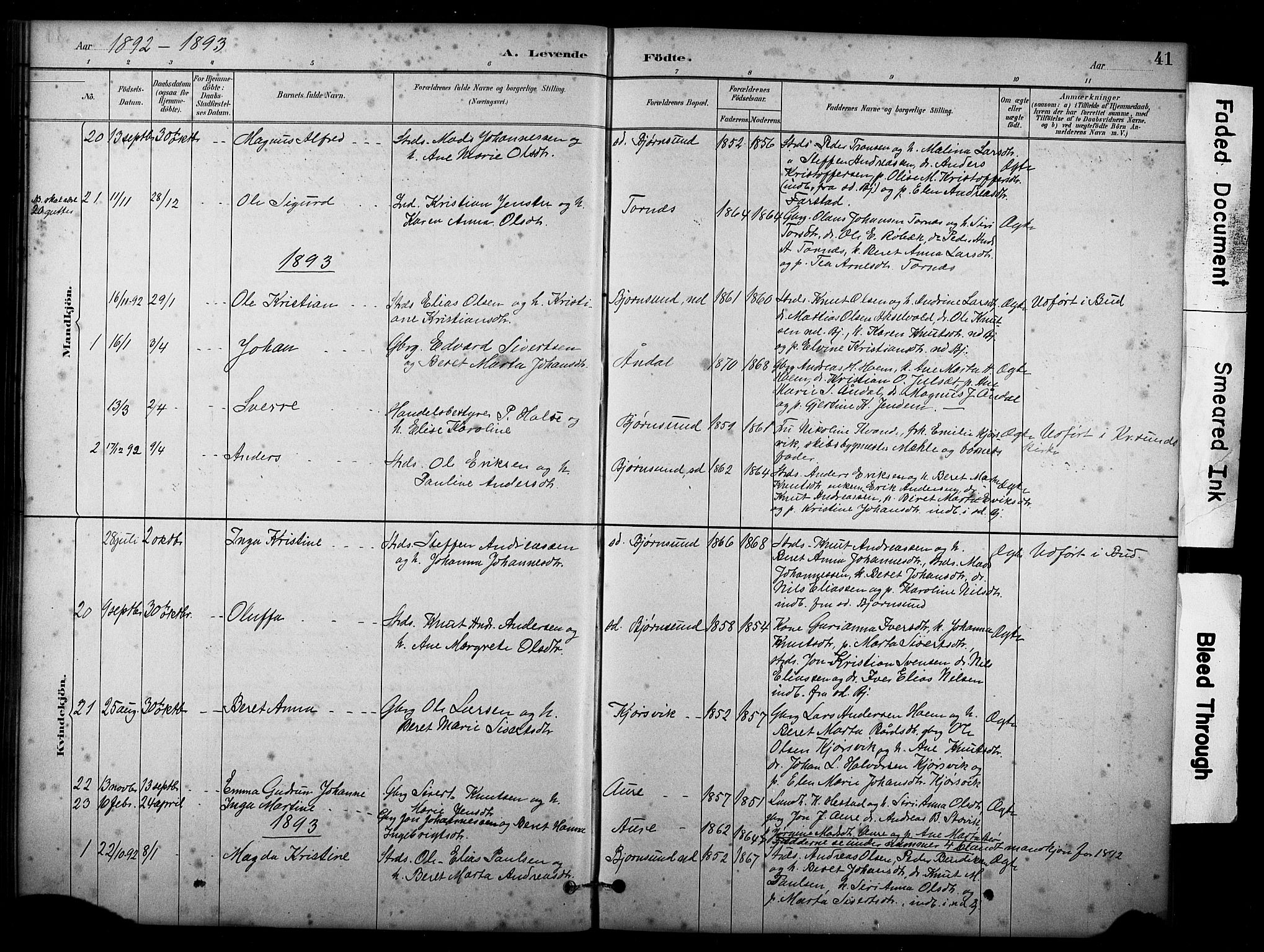 Ministerialprotokoller, klokkerbøker og fødselsregistre - Møre og Romsdal, SAT/A-1454/565/L0755: Parish register (copy) no. 565C04, 1883-1903, p. 41