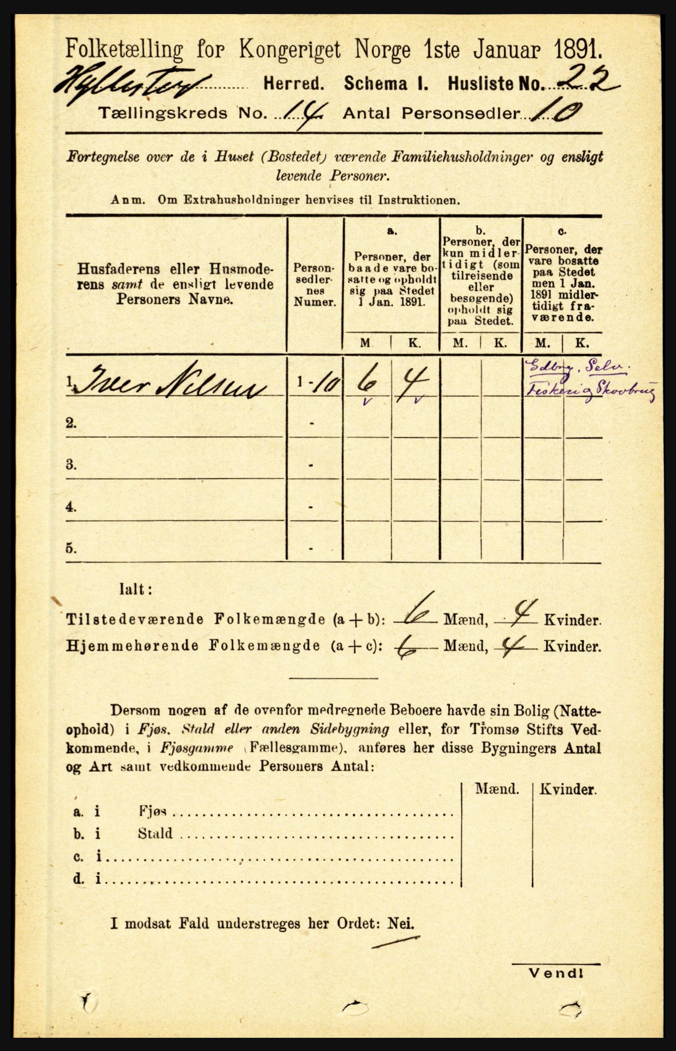 RA, 1891 census for 1413 Hyllestad, 1891, p. 2534