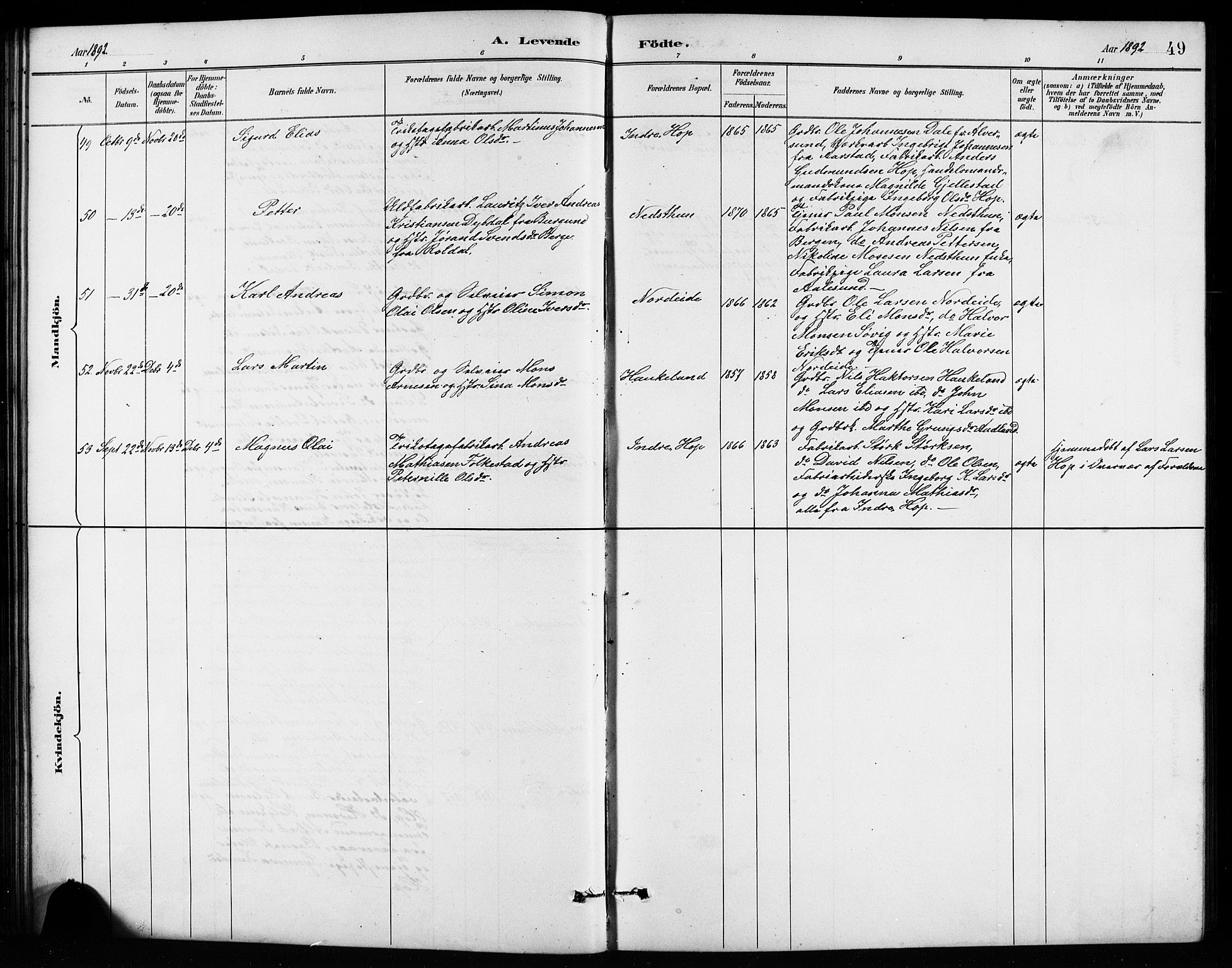 Birkeland Sokneprestembete, SAB/A-74601/H/Hab: Parish register (copy) no. A 4, 1888-1897, p. 49