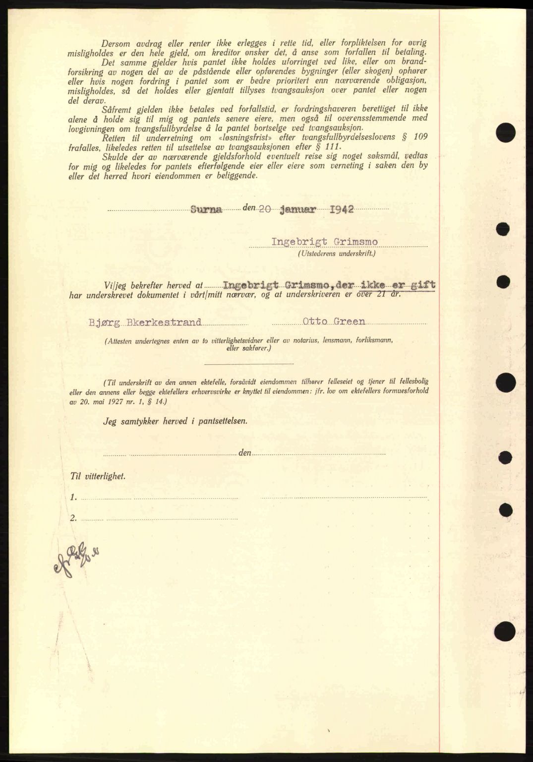 Nordmøre sorenskriveri, SAT/A-4132/1/2/2Ca: Mortgage book no. B88, 1941-1942, Diary no: : 485/1942