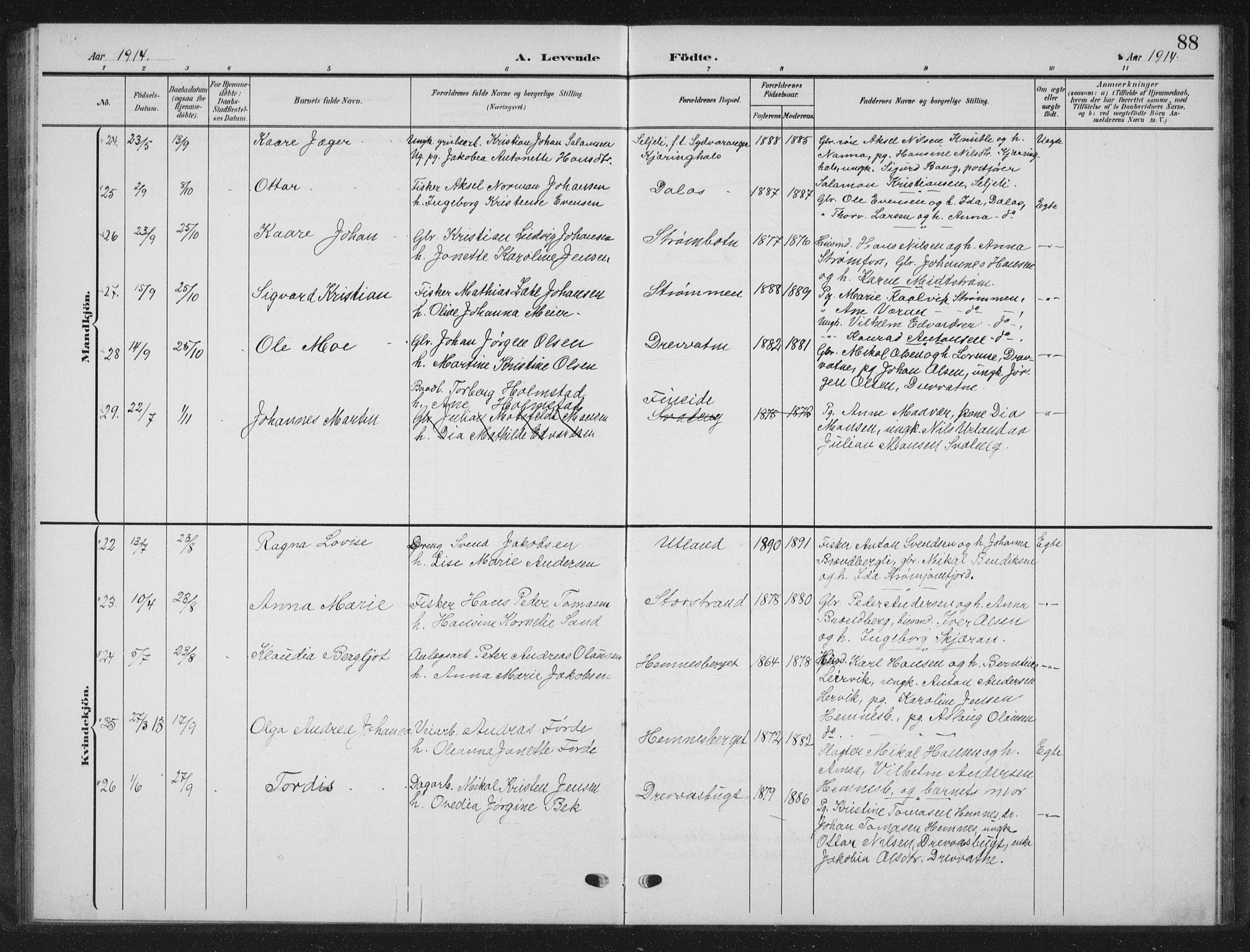 Ministerialprotokoller, klokkerbøker og fødselsregistre - Nordland, SAT/A-1459/825/L0370: Parish register (copy) no. 825C07, 1903-1923, p. 88