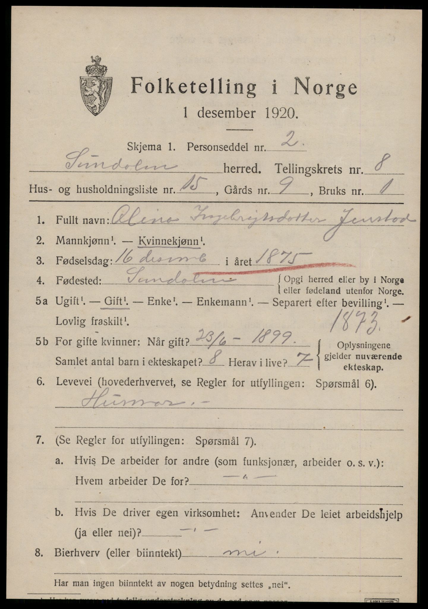 SAT, 1920 census for Sunndal, 1920, p. 4550