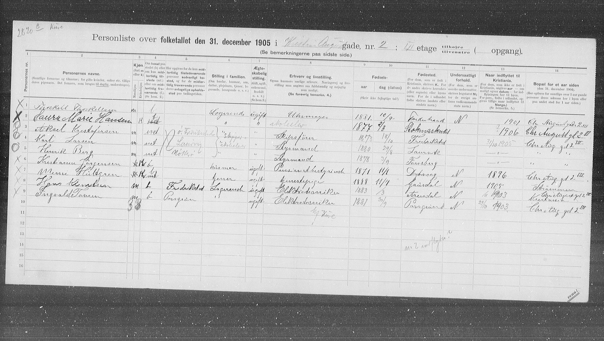 OBA, Municipal Census 1905 for Kristiania, 1905, p. 28462