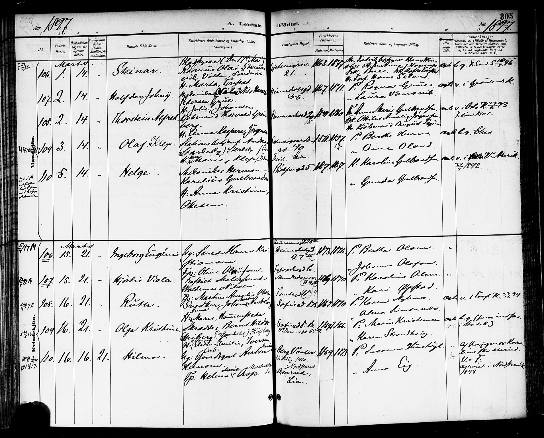 Rikshospitalet prestekontor Kirkebøker, AV/SAO-A-10309b/F/L0009: Parish register (official) no. 9, 1894-1897, p. 305