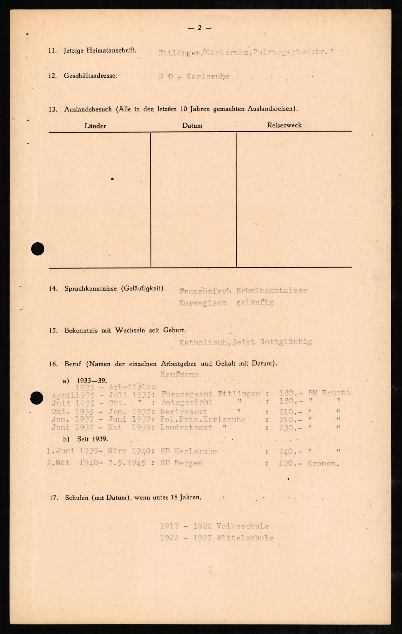 Forsvaret, Forsvarets overkommando II, AV/RA-RAFA-3915/D/Db/L0002: CI Questionaires. Tyske okkupasjonsstyrker i Norge. Tyskere., 1945-1946, p. 337