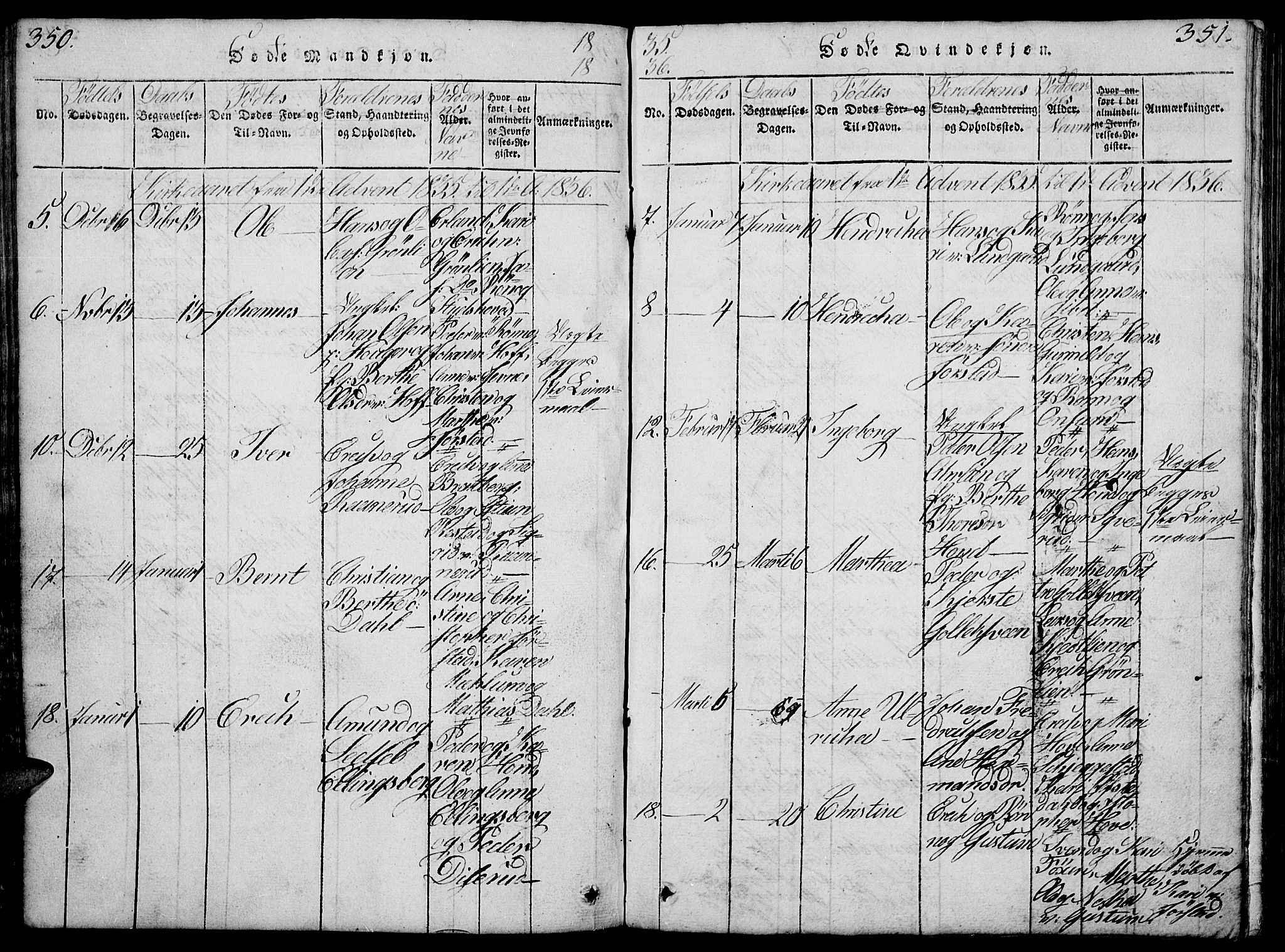 Fåberg prestekontor, SAH/PREST-086/H/Ha/Hab/L0004: Parish register (copy) no. 4, 1818-1837, p. 350-351